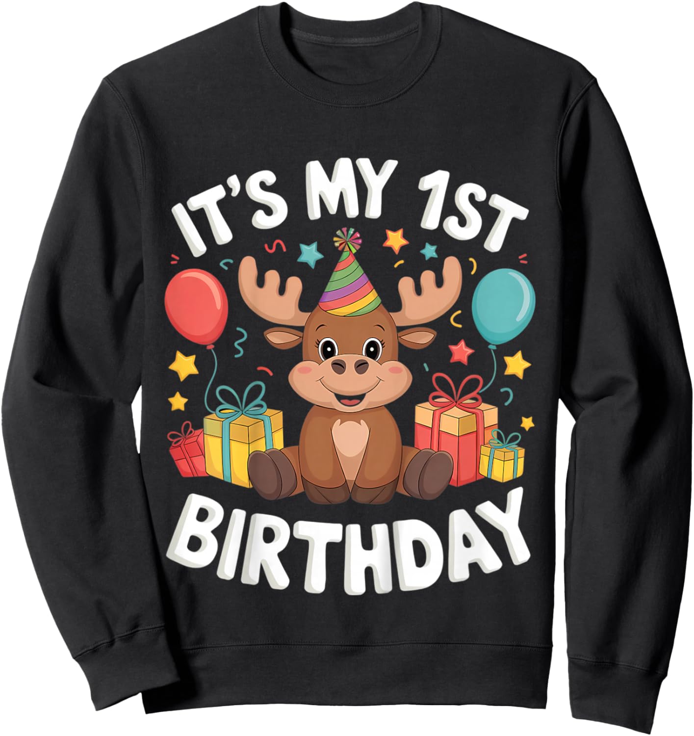 Kids 1st Birthday Moose Party Design Sweatshirt - Sweatshirt | Black