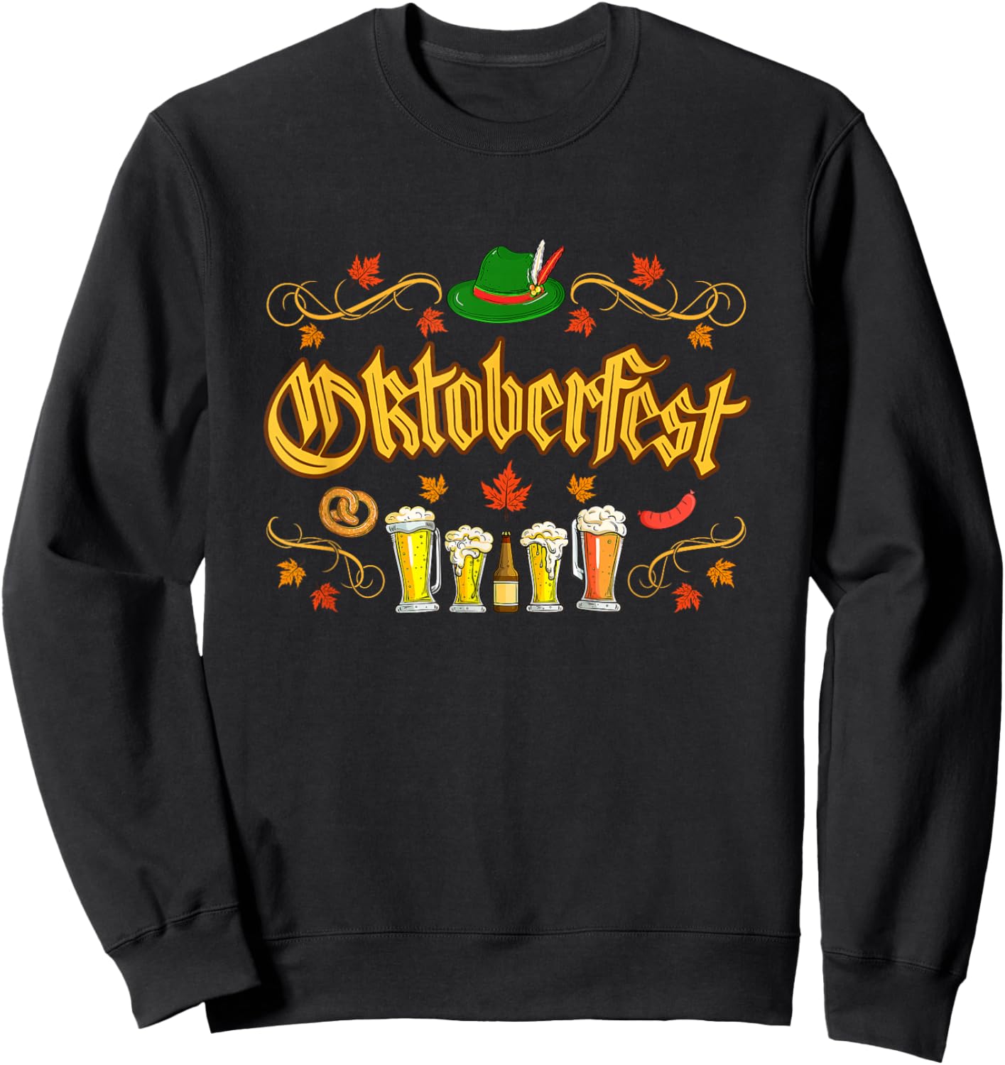 Oktoberfest Fall Autumn Leaves German Costume Women Men Kids Sweatshirt - Sweatshirt | Black