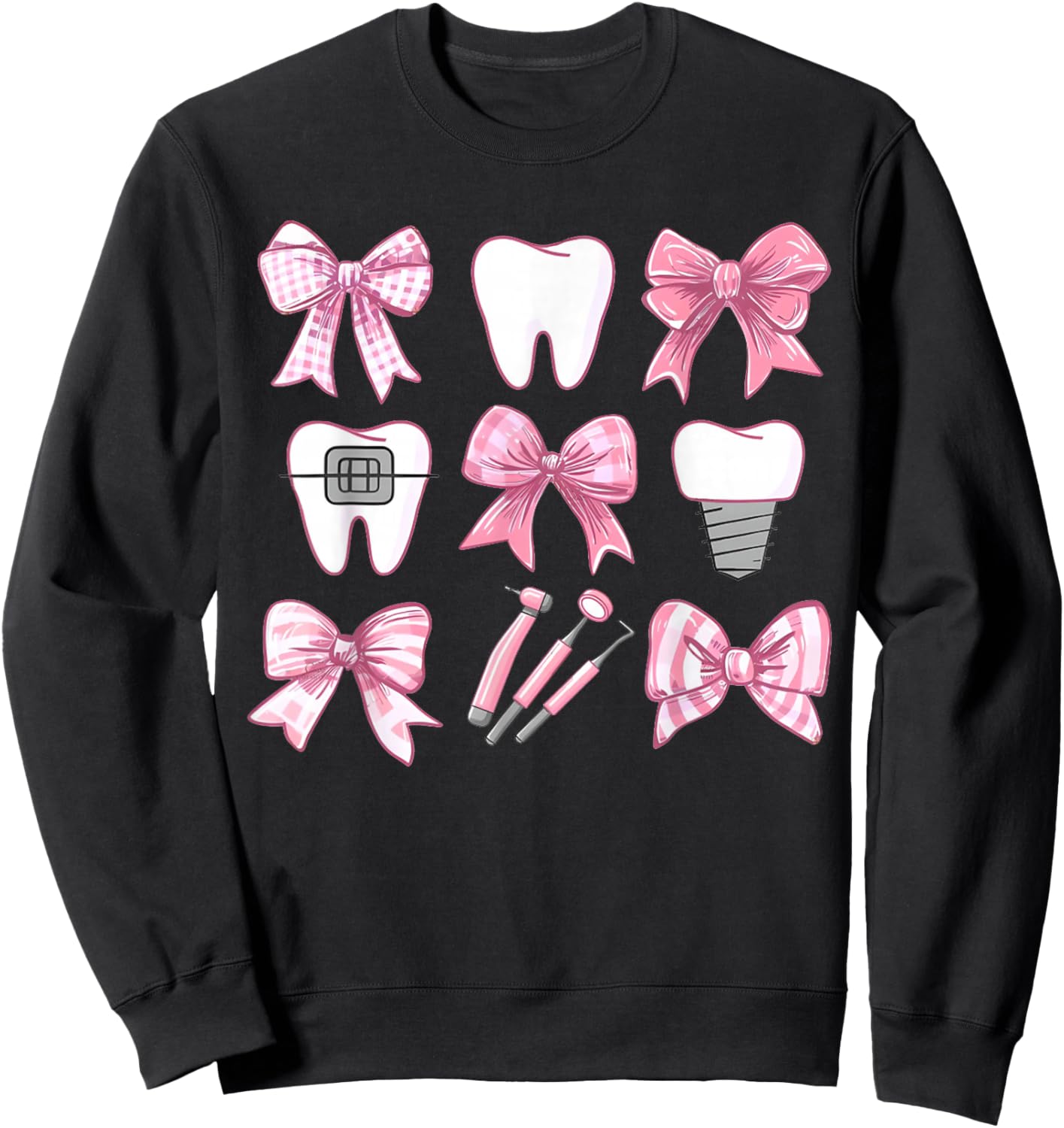 Cute Pink Coquette Bow Teeth Dentist Squad Dental Assistant Sweatshirt - Sweatshirt | Black