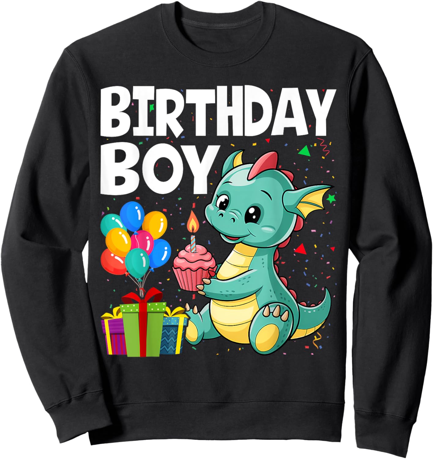Birthday Boy Dragon Theme Cupcake Candle Fire Sweatshirt - Sweatshirt | Black