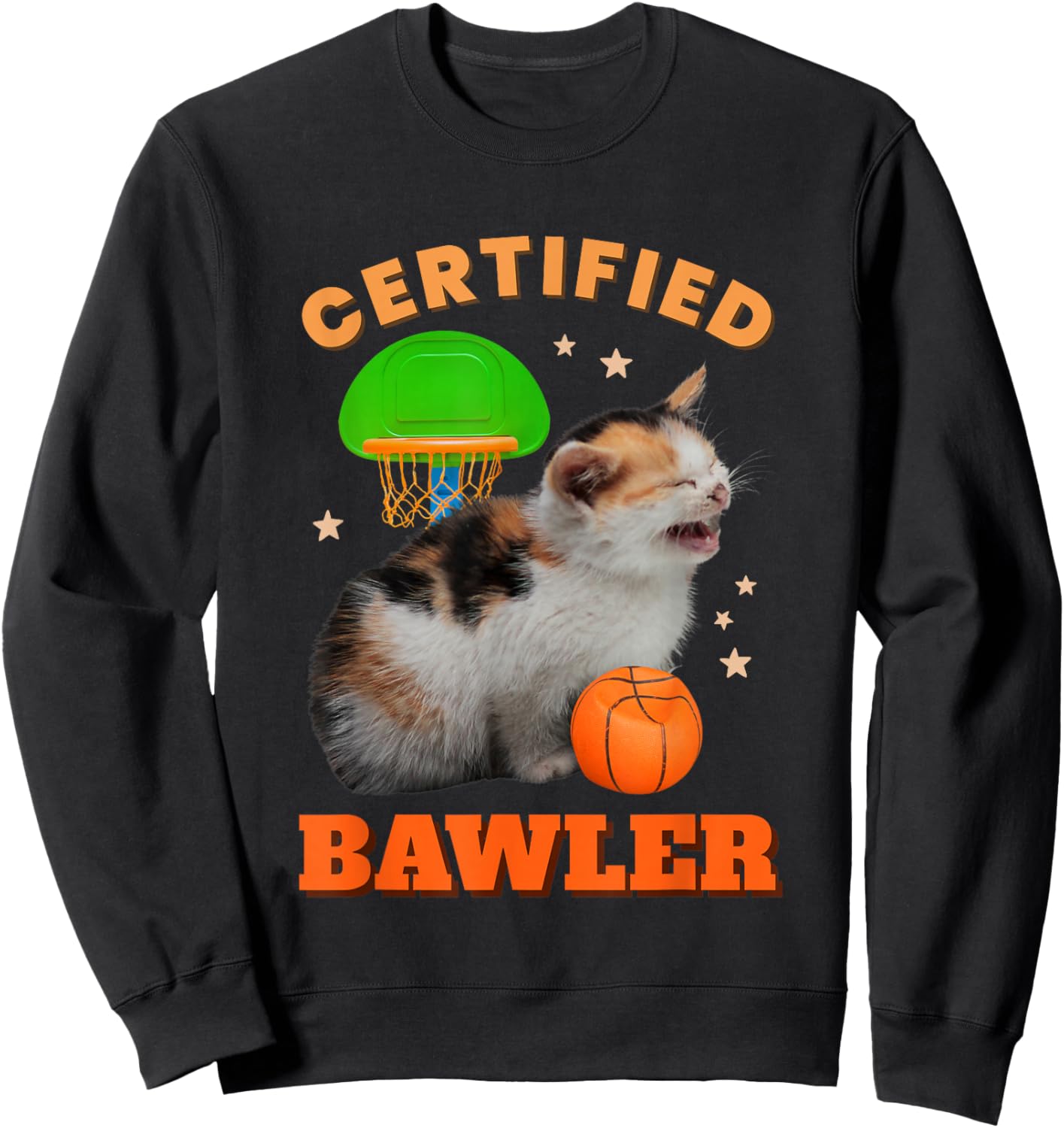 Certified Bawler Funny Cat Baller Meme Basketball Novelty Men Women Sweatshirt - Sweatshirt | Black