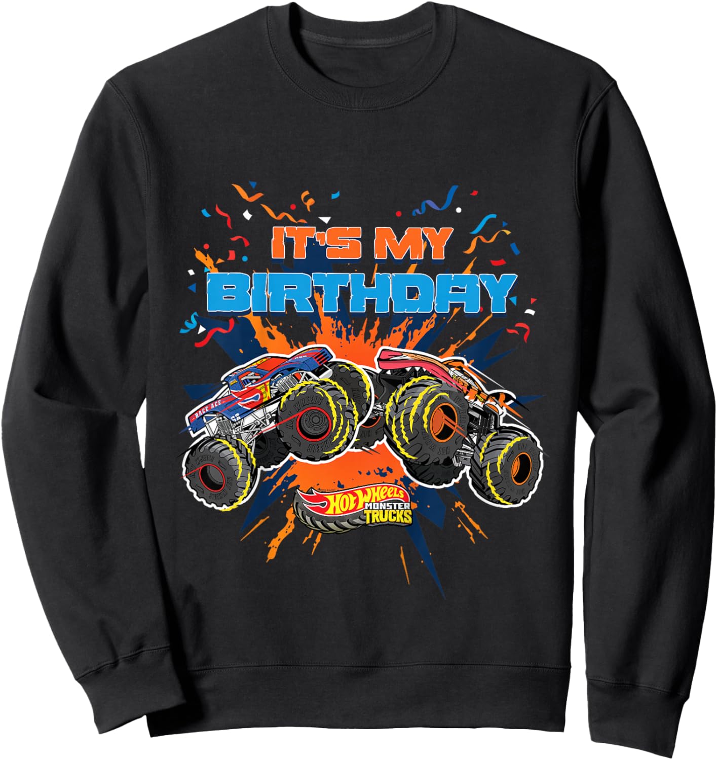 Kids Hot Wheels Monster Trucks - It's My Birthday Sweatshirt - Sweatshirt | Black