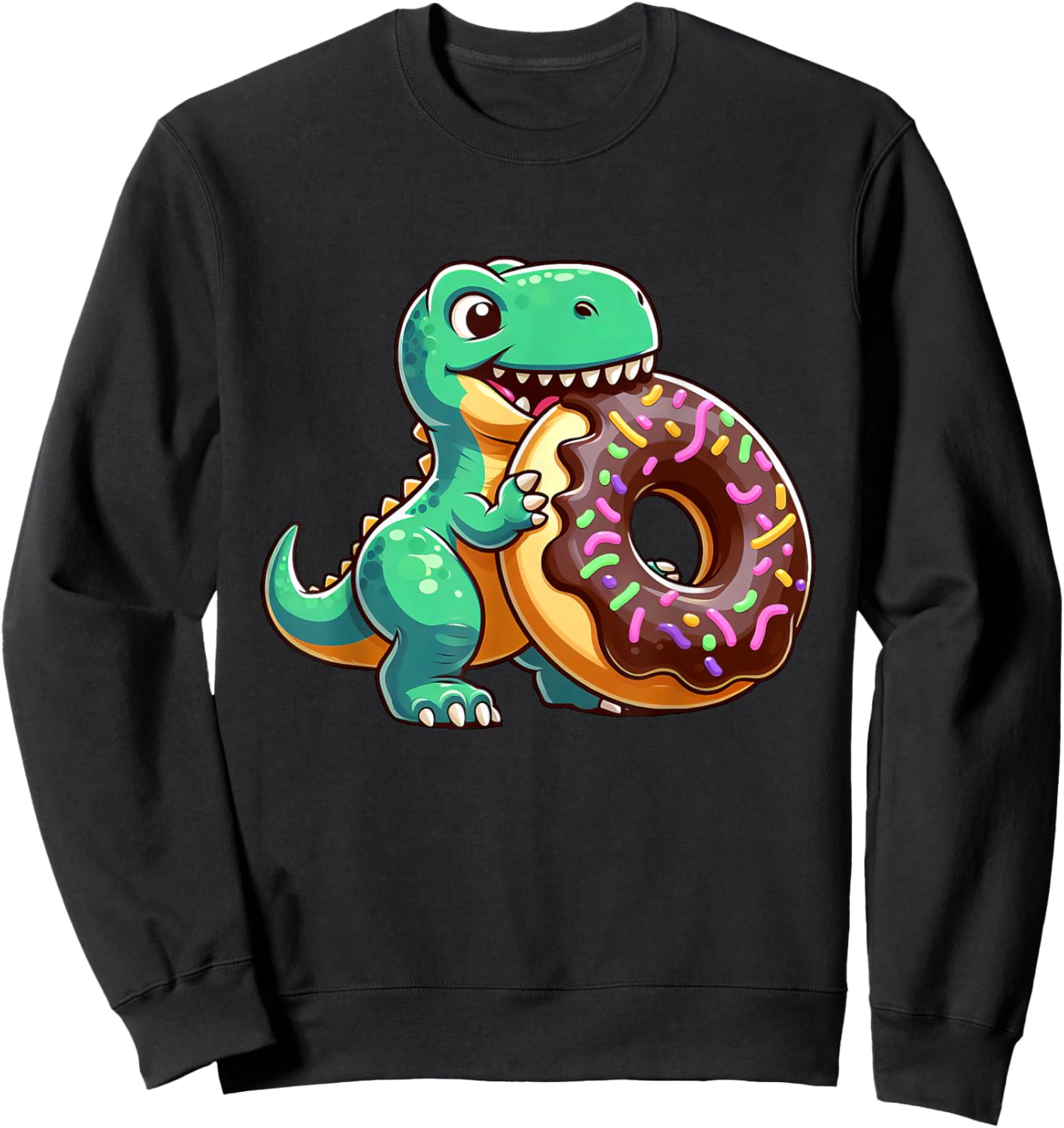 Funny Dino T-Rex Eating Donut Sweatshirt - Sweatshirt | Black