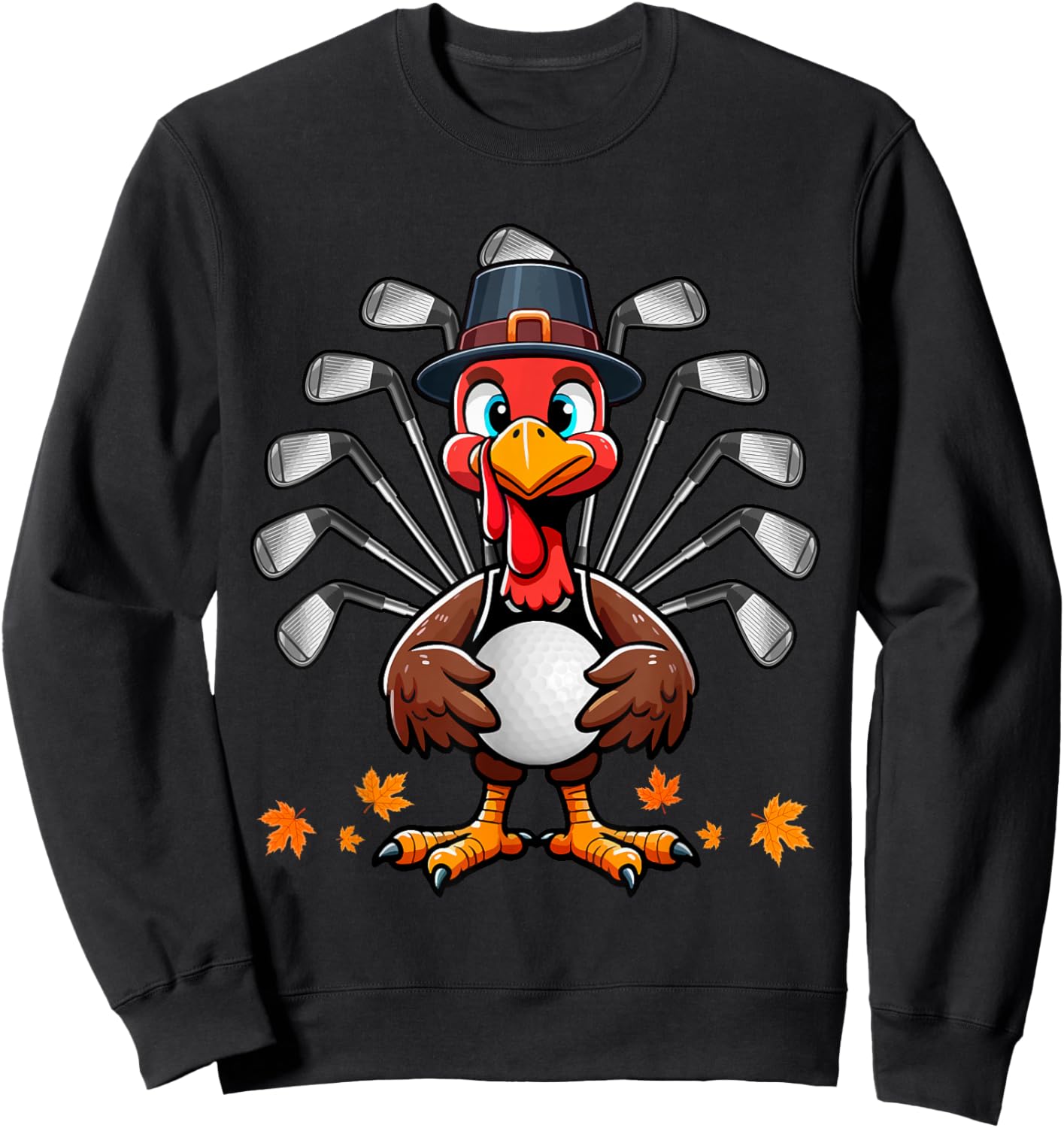 Golf Thanksgiving Costume Turkey Matching Player Lover Sweatshirt - Sweatshirt | Black