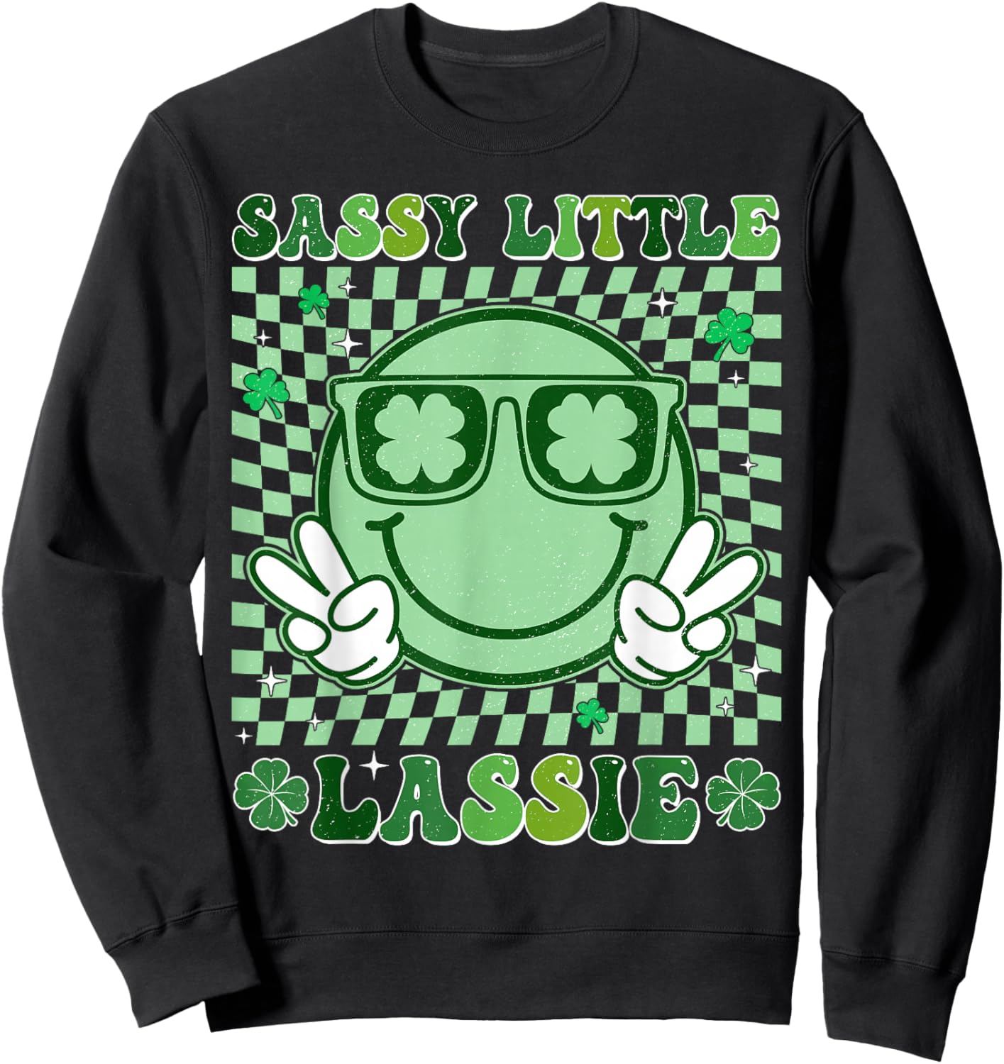 Retro St Patrick's Day Sassy Little Lassie Kid Girls Toddler Sweatshirt - Sweatshirt | Black