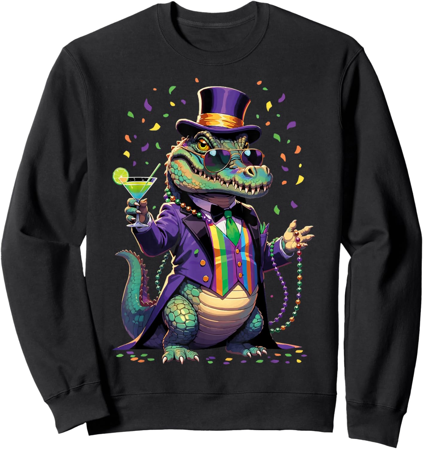 Mardi Gras Alligator Mardigator Costume Men Women Sweatshirt - Sweatshirt | Black