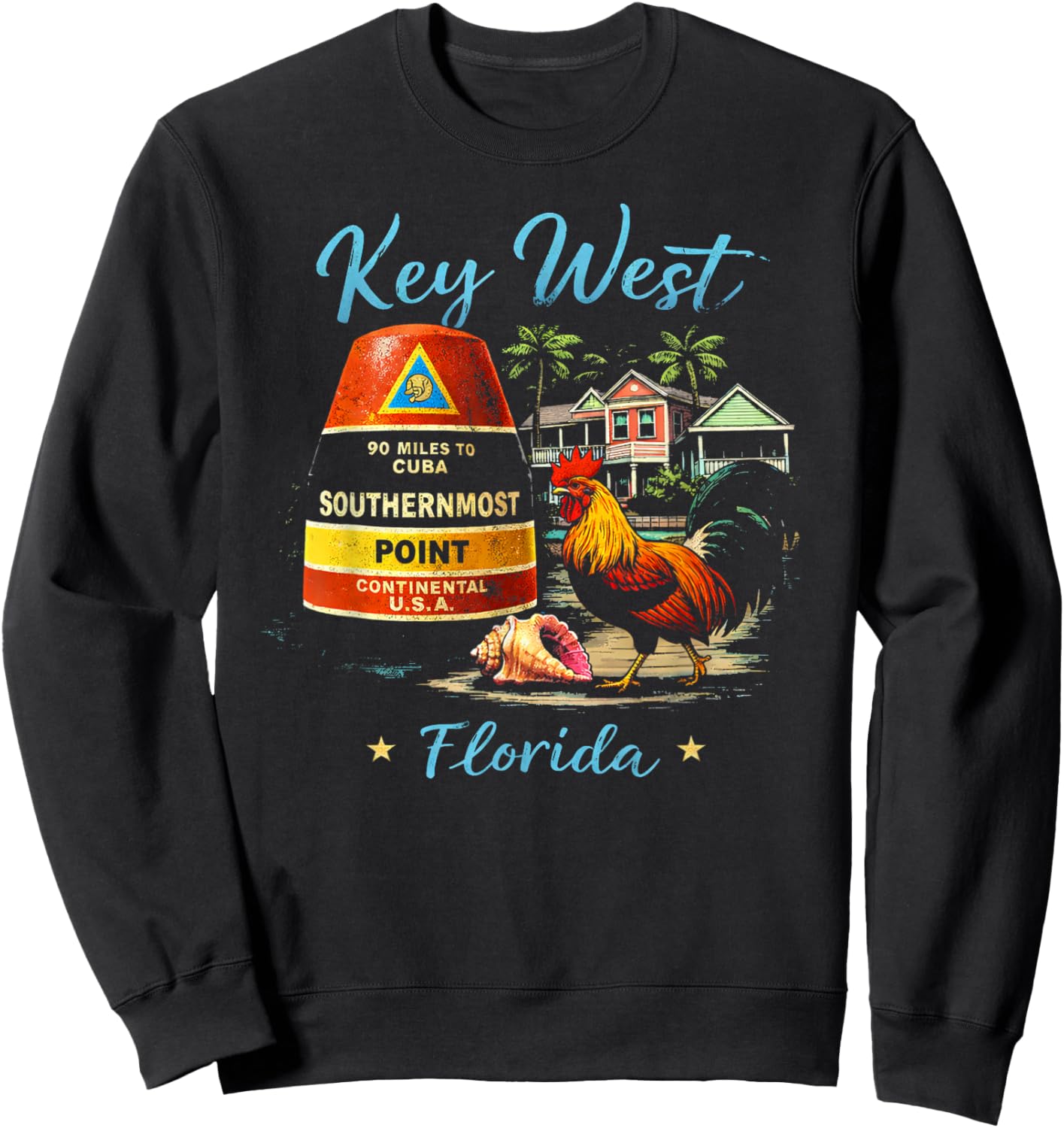 Key West Buoy Key West Rooster Florida Vacation Sweatshirt - Sweatshirt | Black