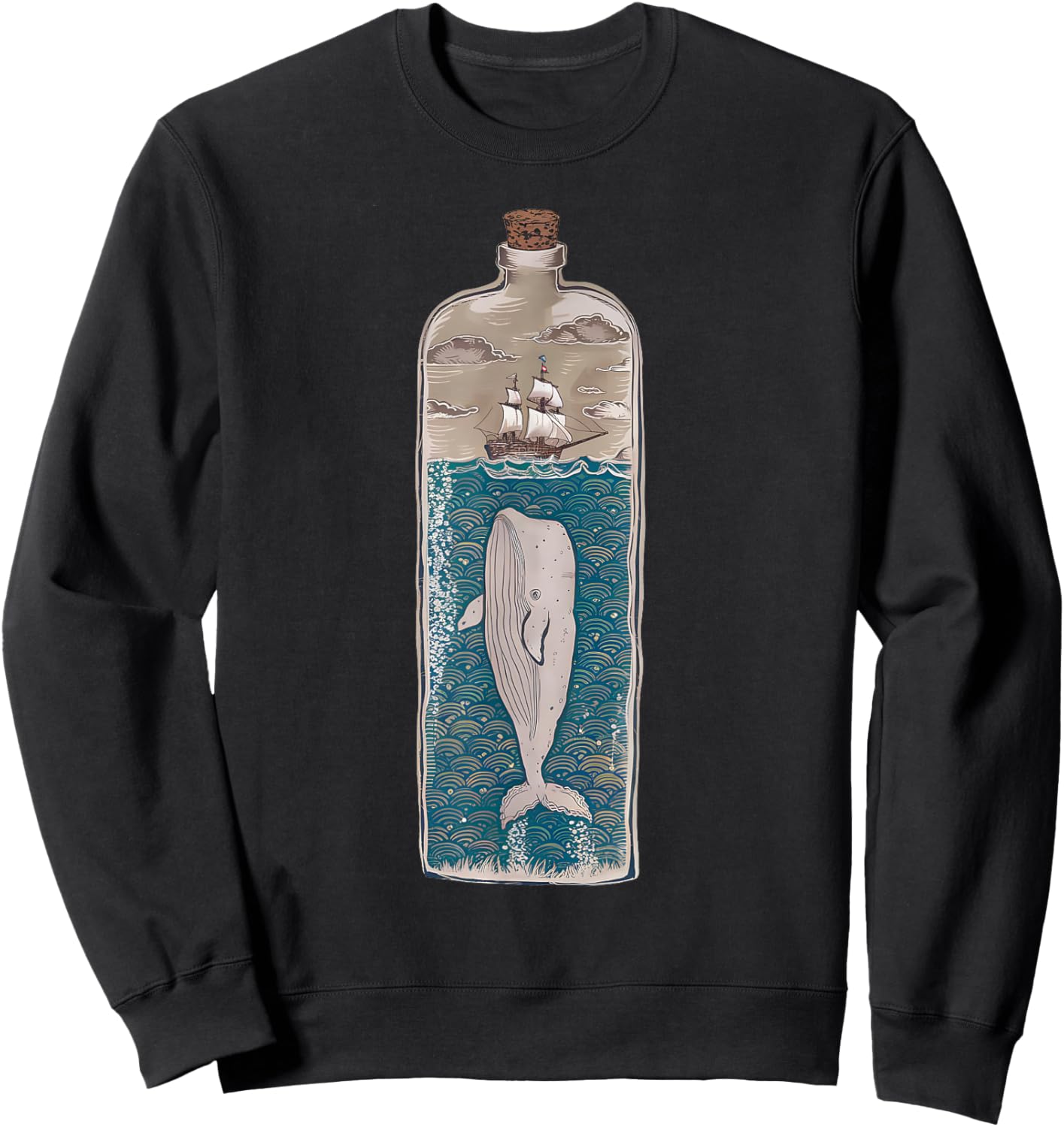 Whale in a Bottle Nautical Ship and Ocean Lovers Vintage Sweatshirt - Sweatshirt | Black