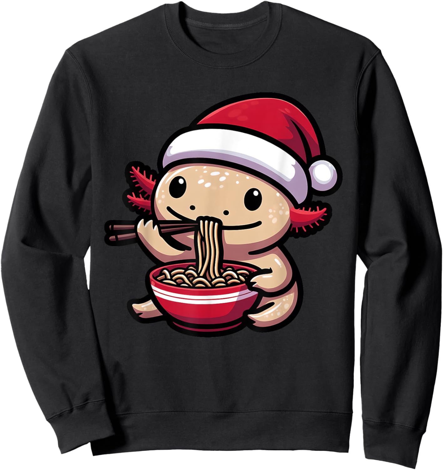 Santa Axolotl Eating Ramen Pajama Christmas Toddler Kids Sweatshirt - Sweatshirt | Black