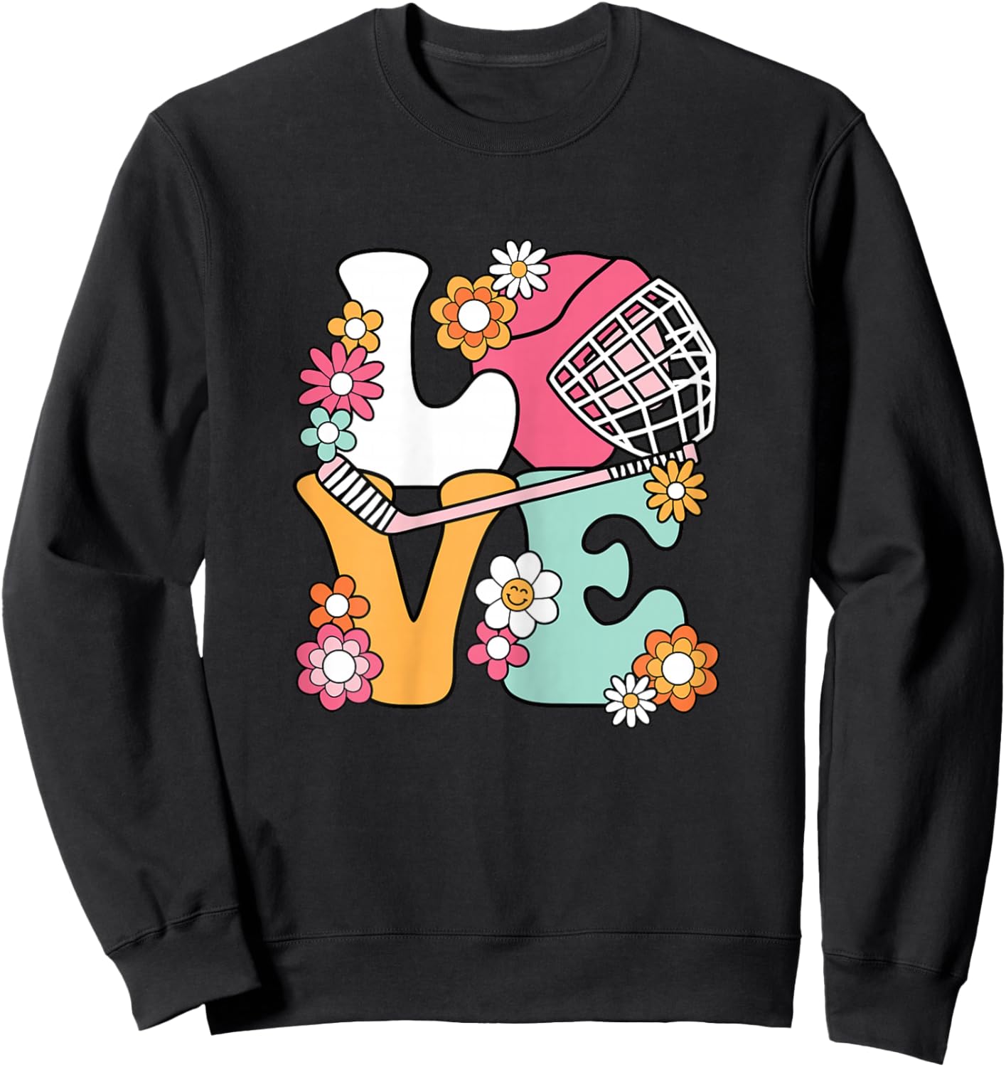 Groovy Hockey Love Ice Hockey Lover Women Girls Cute Hockey Sweatshirt - Sweatshirt | Black