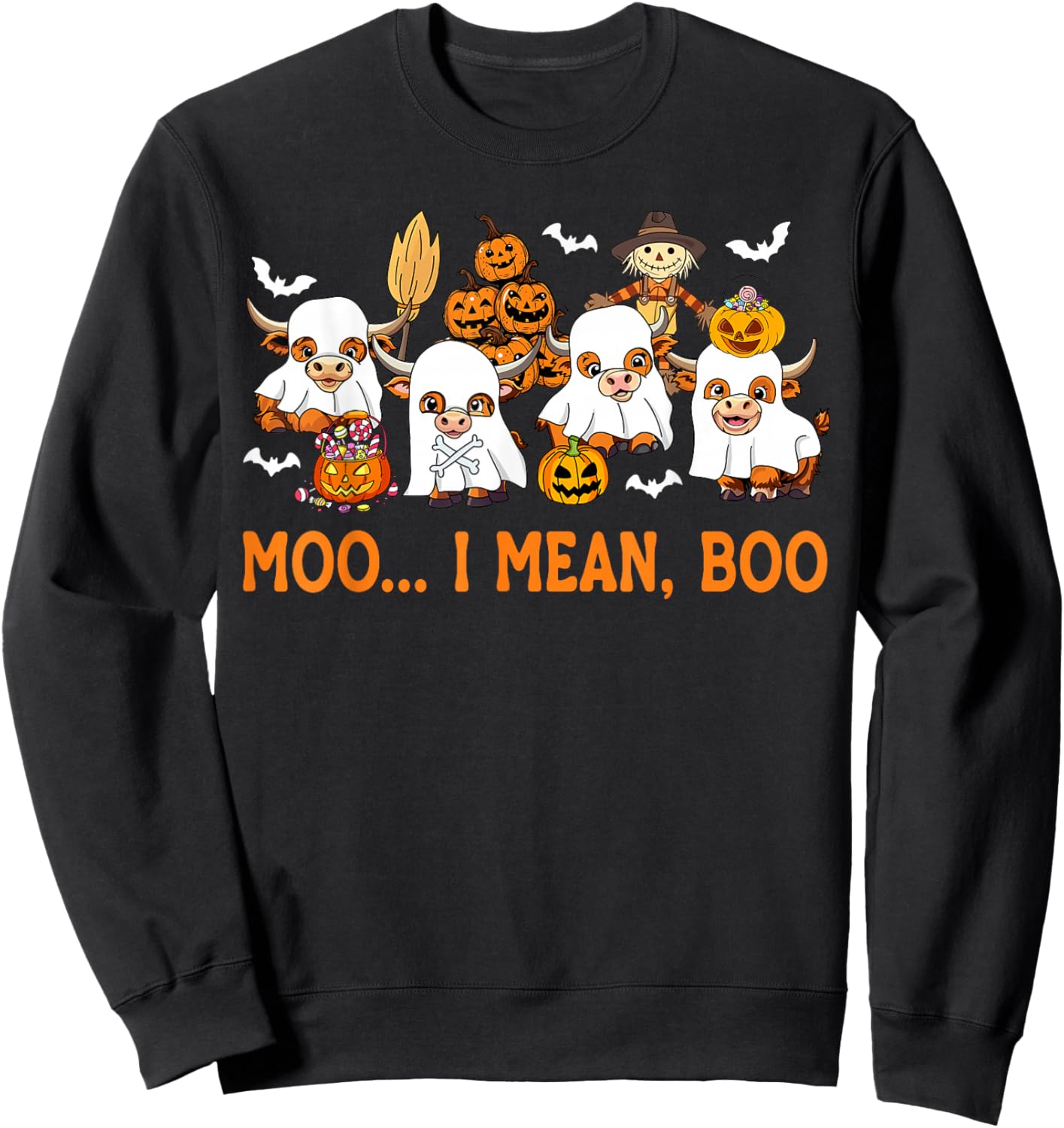 Moo I Mean Boo Ghost Highland Cow Halloween Costume Sweatshirt - Sweatshirt | Black