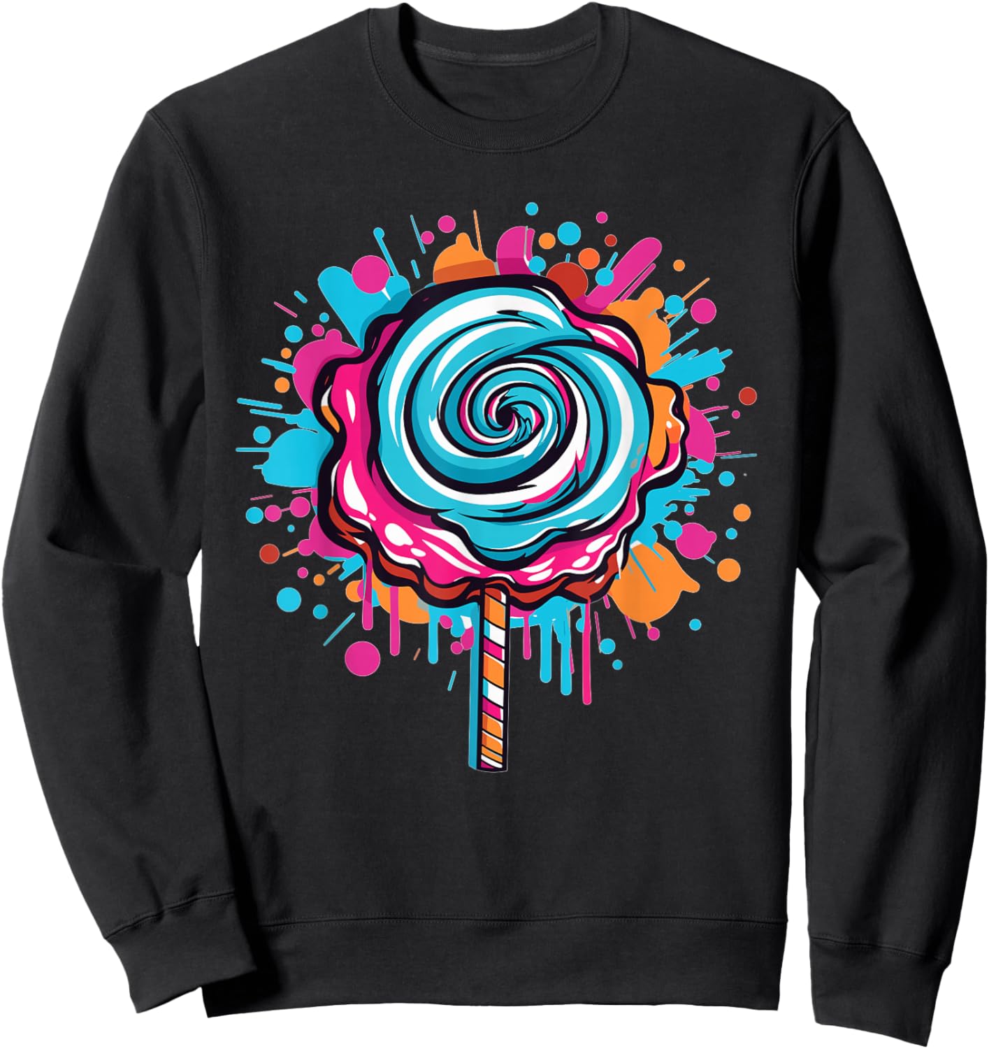 Vibrant Candy Swirl Splash Lollipop Art Sweatshirt - Sweatshirt | Black