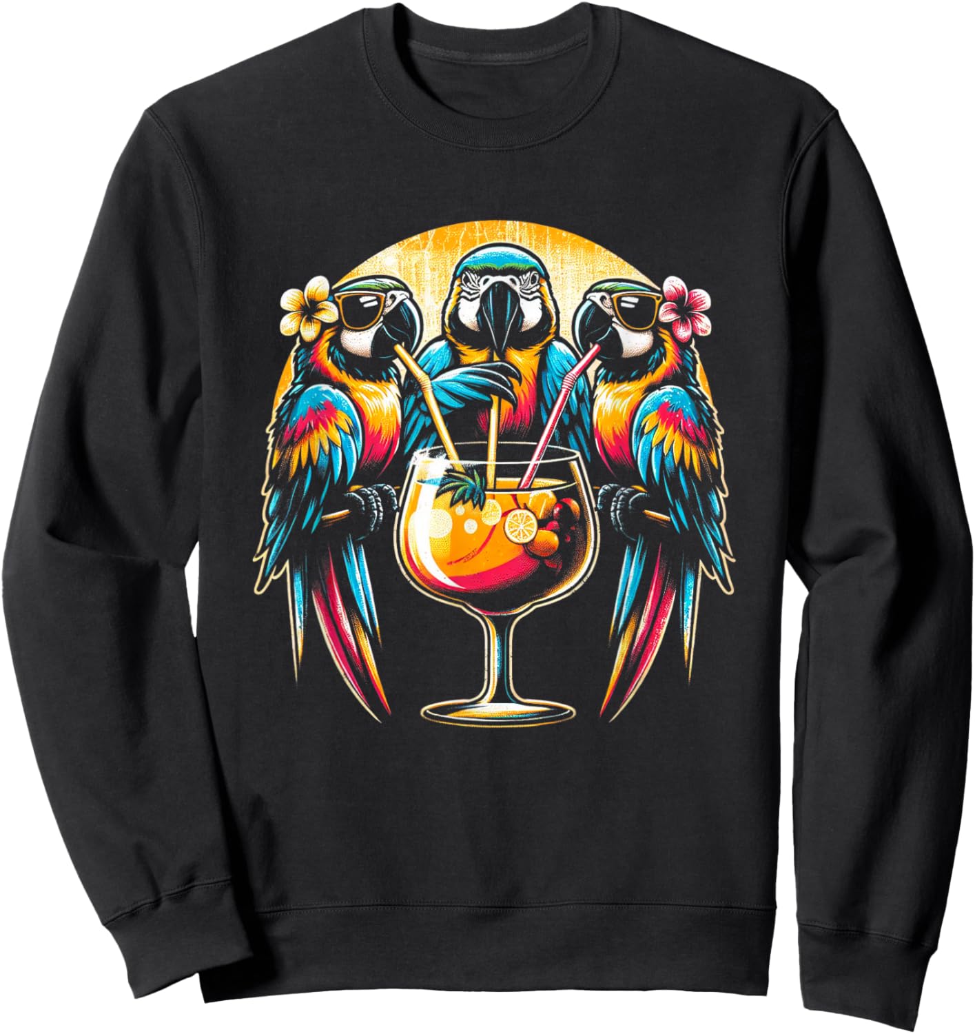 Parrots Drinking Margarita Tropical Birds Vacation Hawaiian Sweatshirt - Sweatshirt | Black