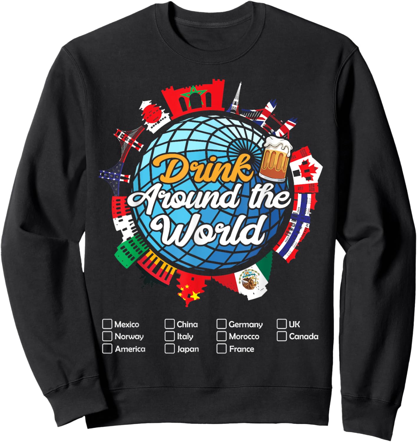 Beverage Drinks Beer Wine Mexico France Norway Adult Vacation Drinking Countries International National , Small, Black Sweatshirt - Sweatshirt | Black