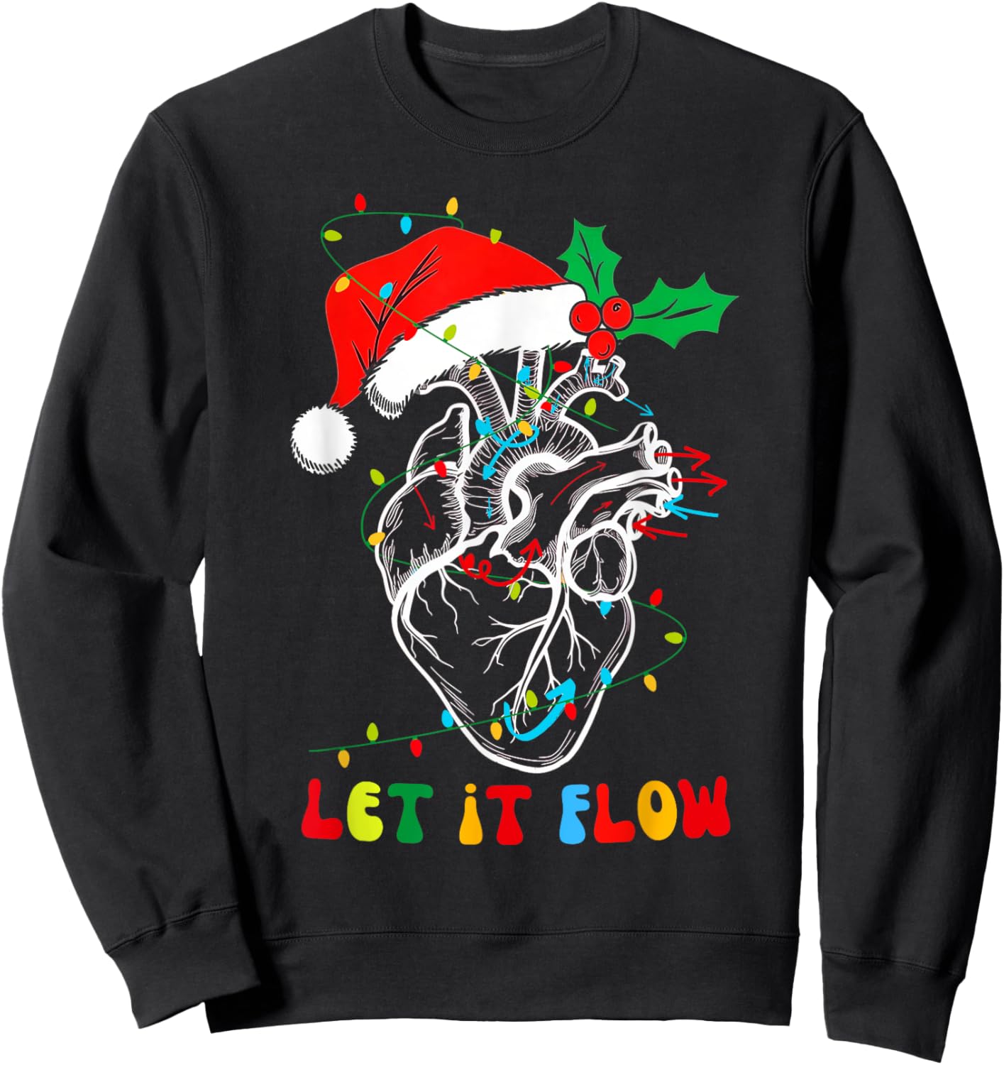 Funny Let It Flow Anatomy Heart Cardiac Nurse Santa Hat Xmas Sweatshirt - Sweatshirt | Black