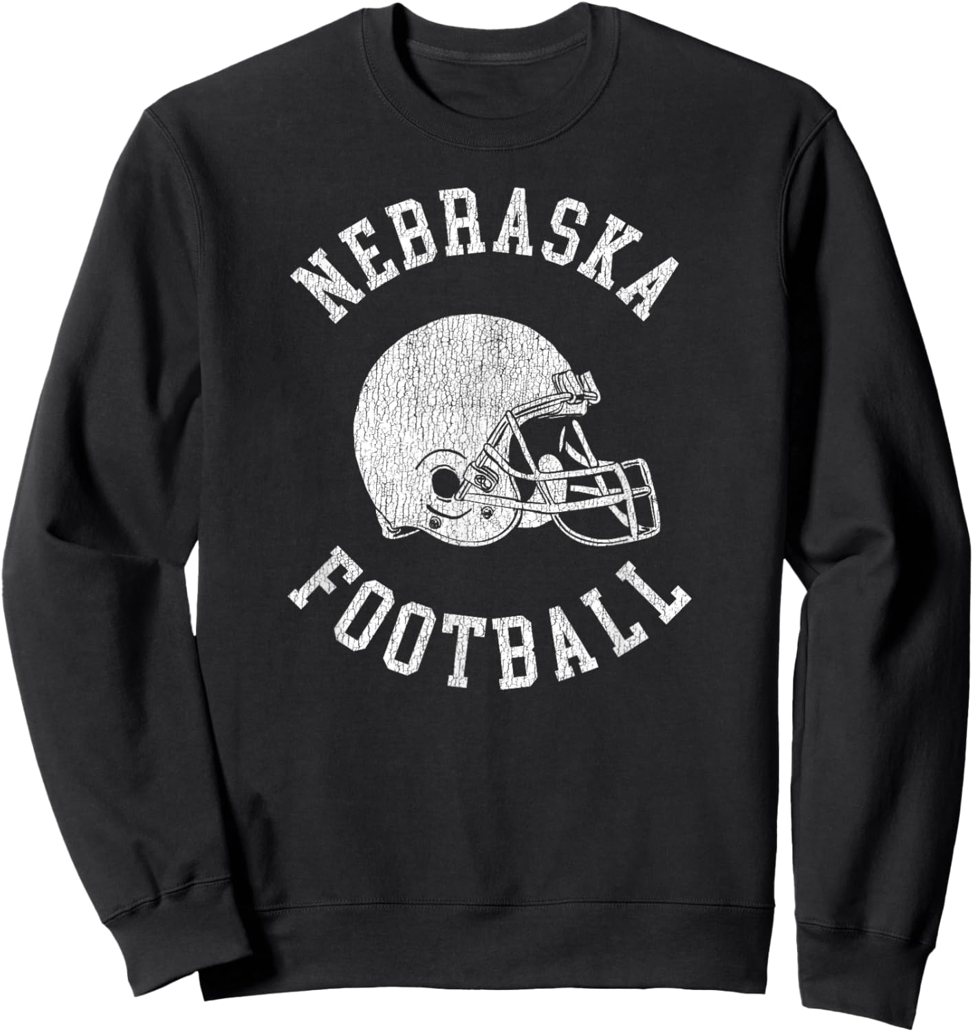 Nebraska Football Throwback Football Helmet Retro Distressed Sweatshirt - Sweatshirt | Black