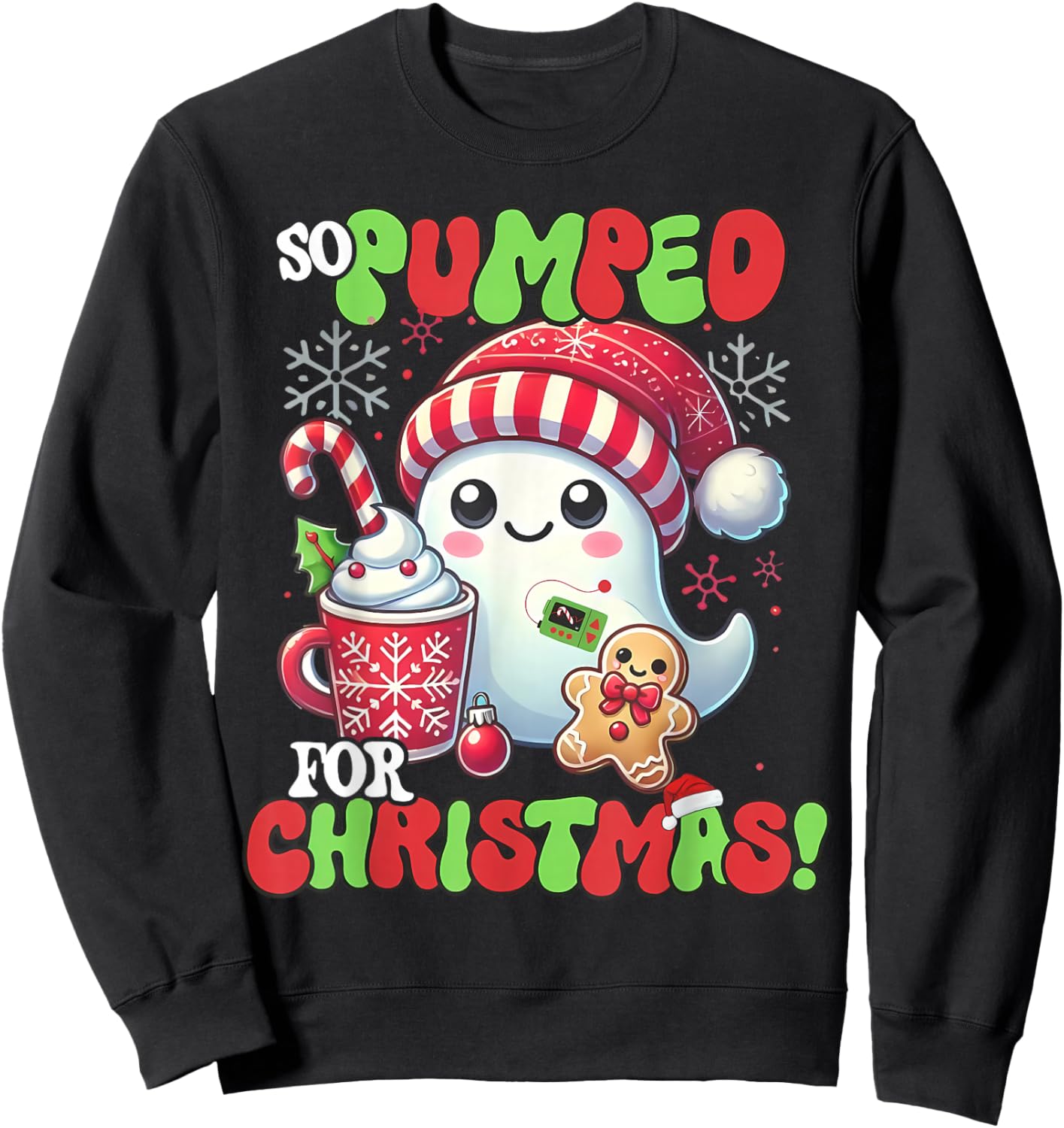 So Pumped for Christmas Diabetes Ghost Insulin T1D Awareness Sweatshirt - Sweatshirt | Black
