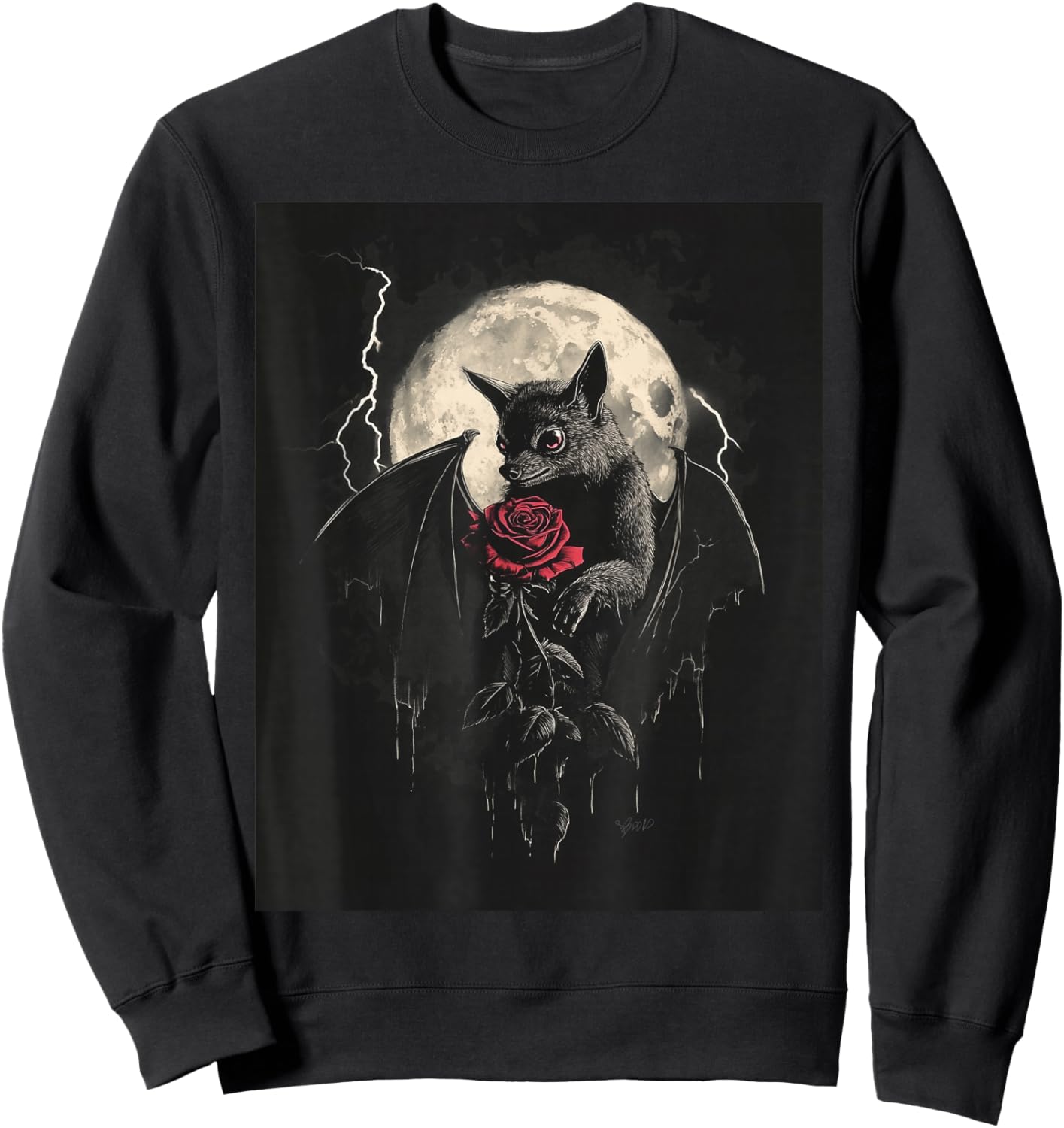 Bat Rose Moon Men's Gothic Women's Bat Sweatshirt - Sweatshirt | Black