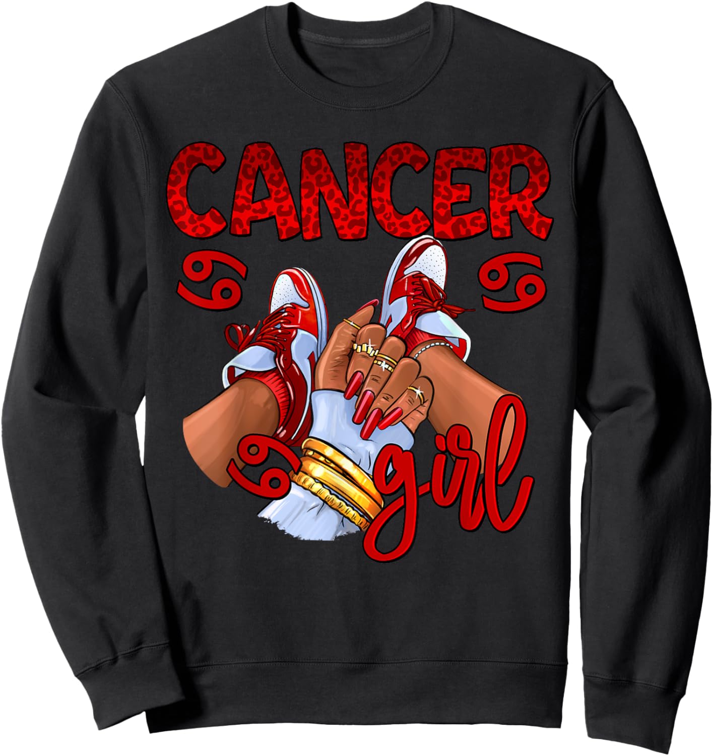 Cancer Girl Birthday Women Sneakers Zodiac Sign Bday Sweatshirt - Sweatshirt | Black