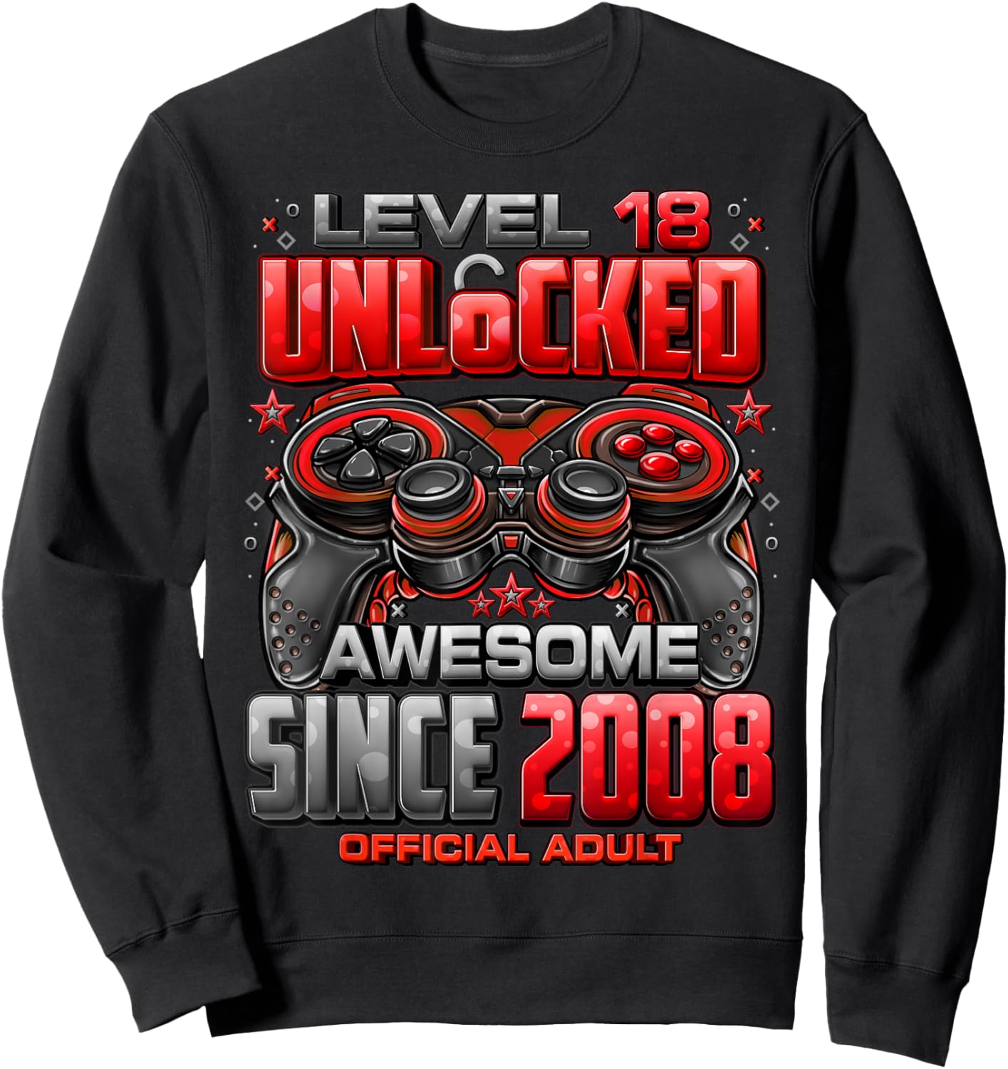 Level 18 Unlocked Awesome Since 2008 18th Birthday Gaming Sweatshirt - Sweatshirt | Black