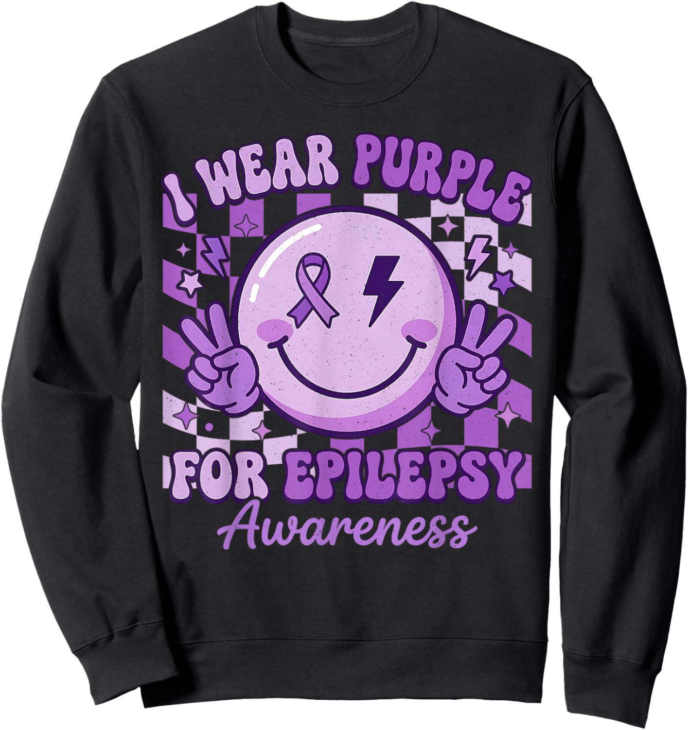 I Wear Purple for Epilepsy Awareness Month Smile Face Kids Sweatshirt - Sweatshirt | Black