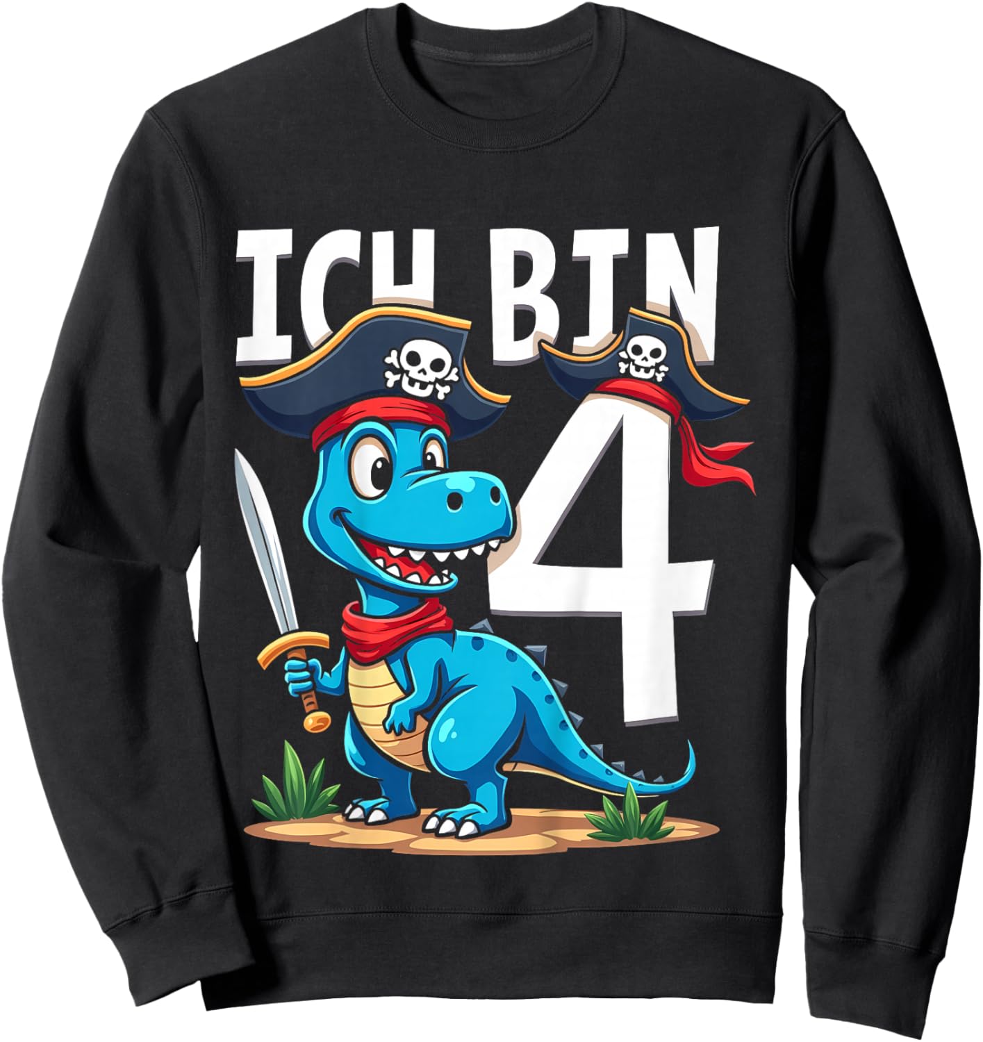 Children's 4th Birthday Pirate Decoration 4 Years Boy Outfit Pirate Dino , black Sweatshirt - Sweatshirt | Black