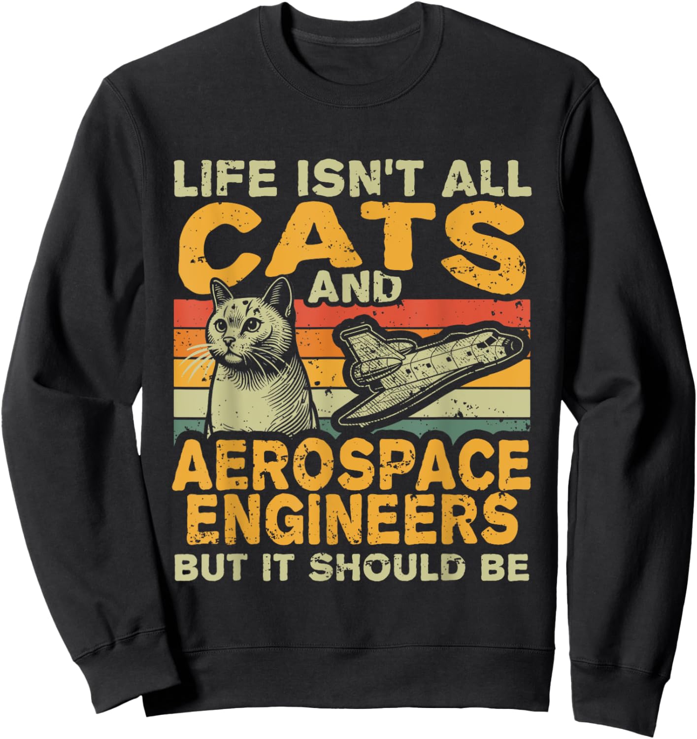 Retro Life Isn't All Cats And Aerospace Engineer Sweatshirt - Sweatshirt | Black