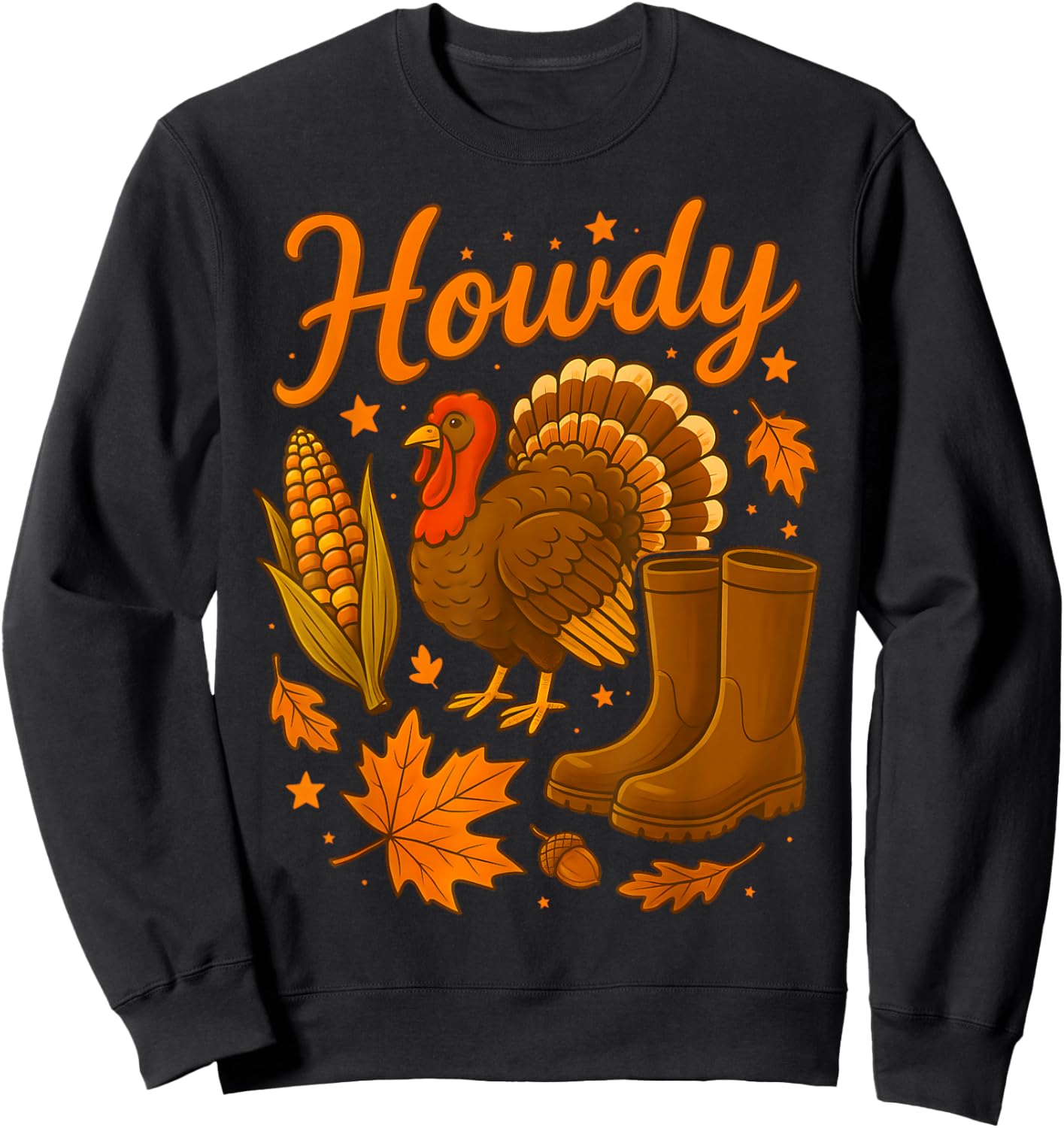 Howdy Cowgirl Western Rodeo Cozy Fall Thanksgiving Turkey Sweatshirt - Sweatshirt | Black
