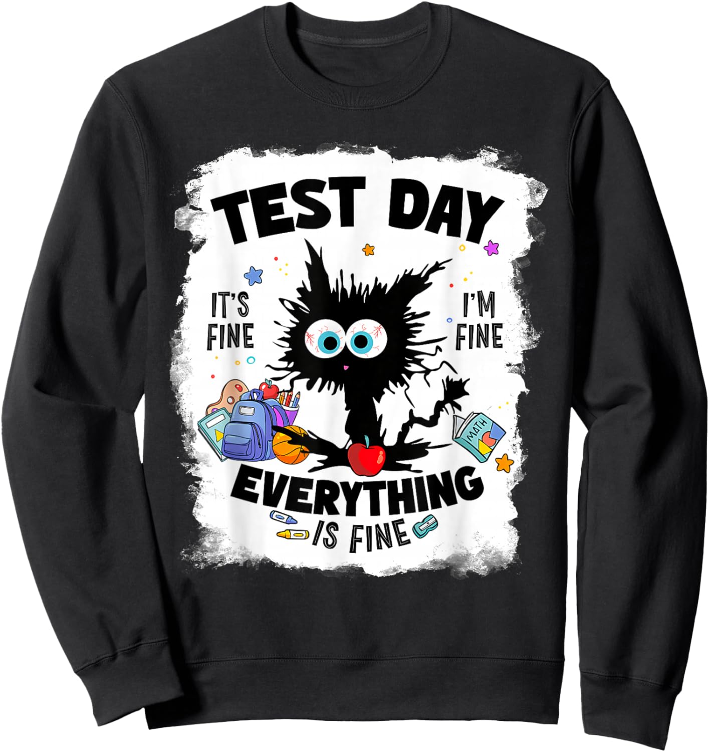 Test Day Funny Stressed Cat Teacher Student Kids Testing Day Sweatshirt - Sweatshirt | Black