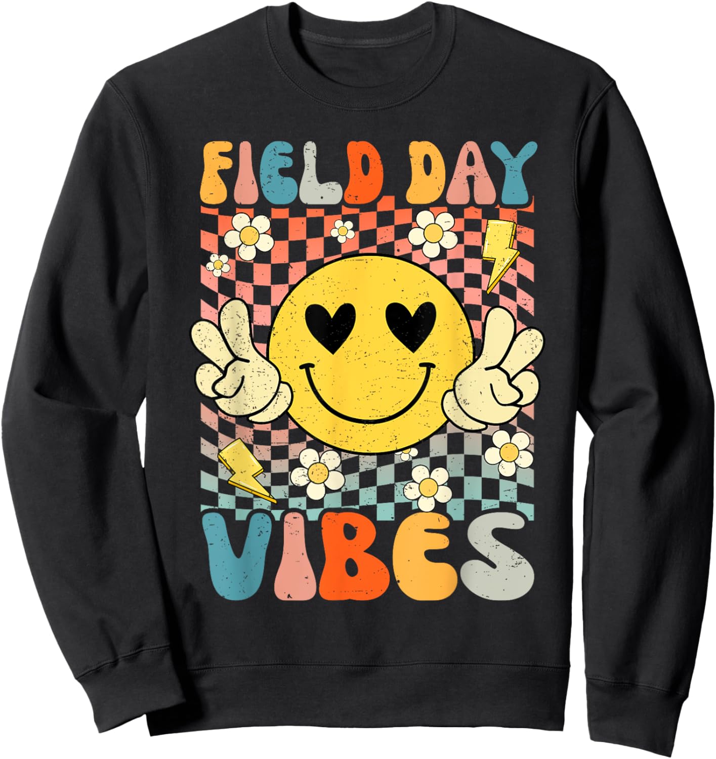 Field Day Vibes Fun Day Groovy Retro Field Trip Boys Girls Sweatshirt - Sweatshirt | Black