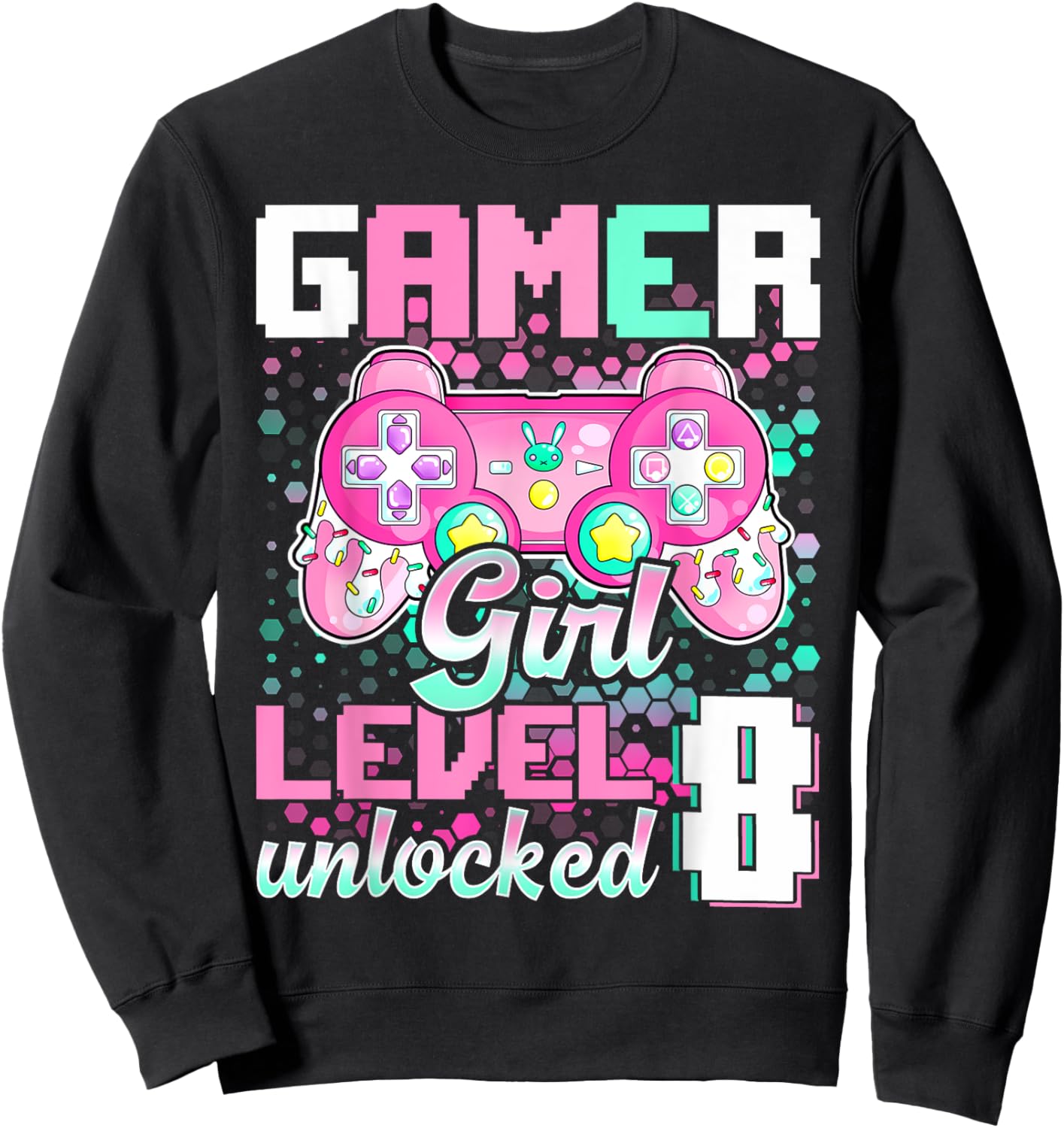 8th Birthday Gift Gamer Girl Level 8 Unlocked Video Game Sweatshirt - Sweatshirt | Black