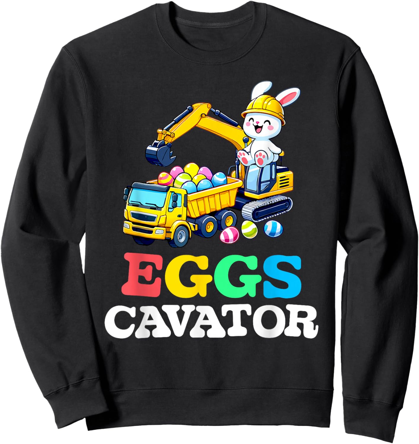 Eggs-Cavator Easter Bunny Excavator Toddler Boys Easter Kids Sweatshirt - Sweatshirt | Black