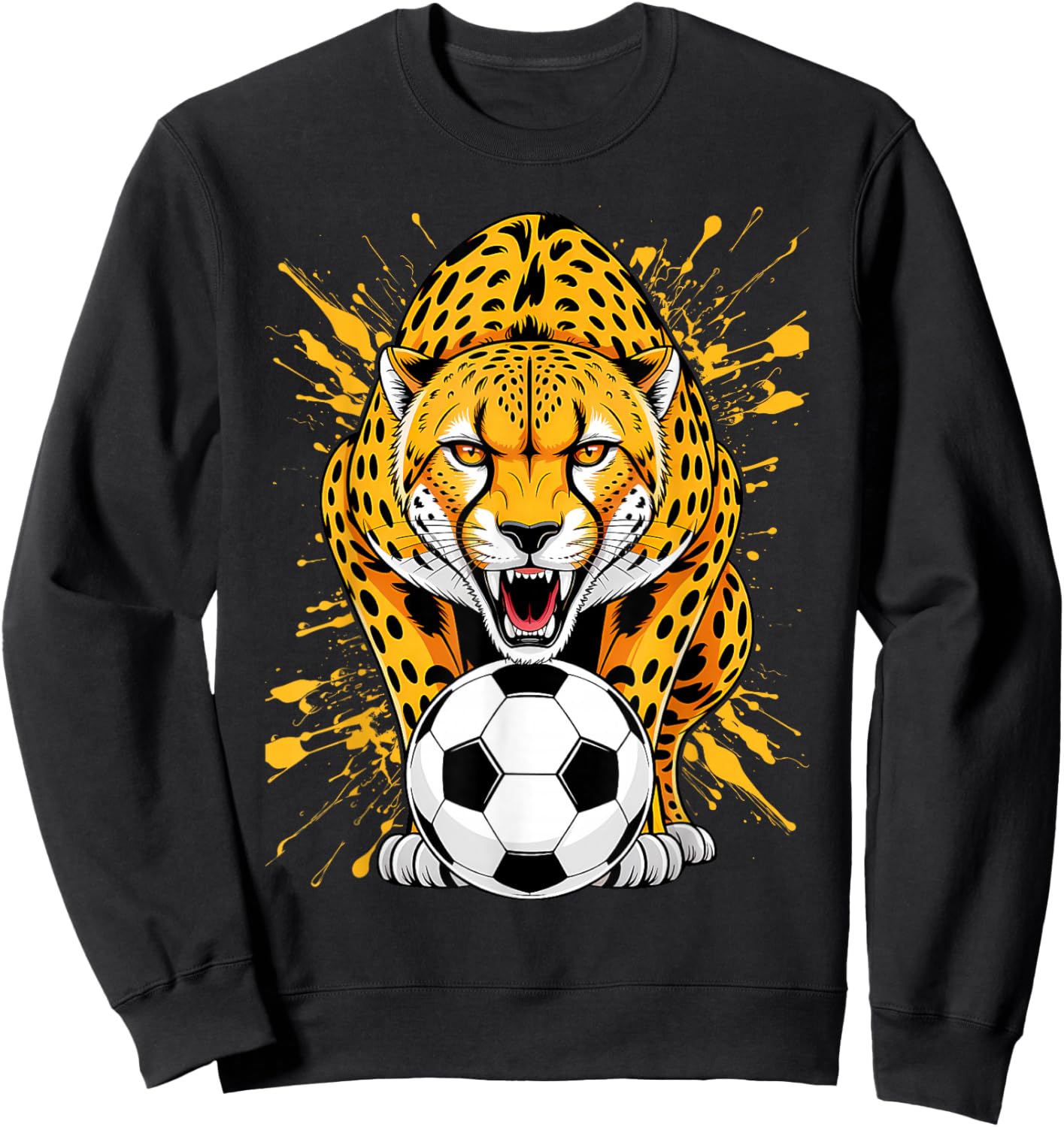 Cheetah Playing Soccer Funny Animal Sweatshirt - Sweatshirt | Black