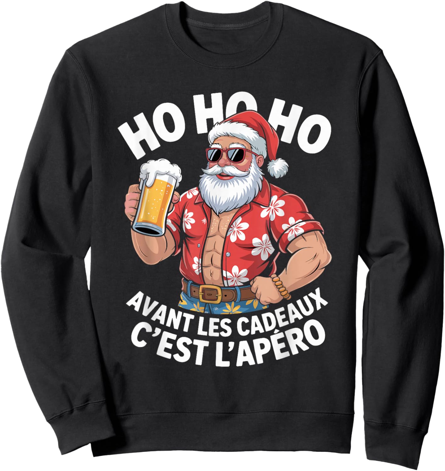 Avant Les Cadeaux C'est L'apéro Merry Santa Claus Beer Hawaii Sweatshirt - Sweatshirt | Black