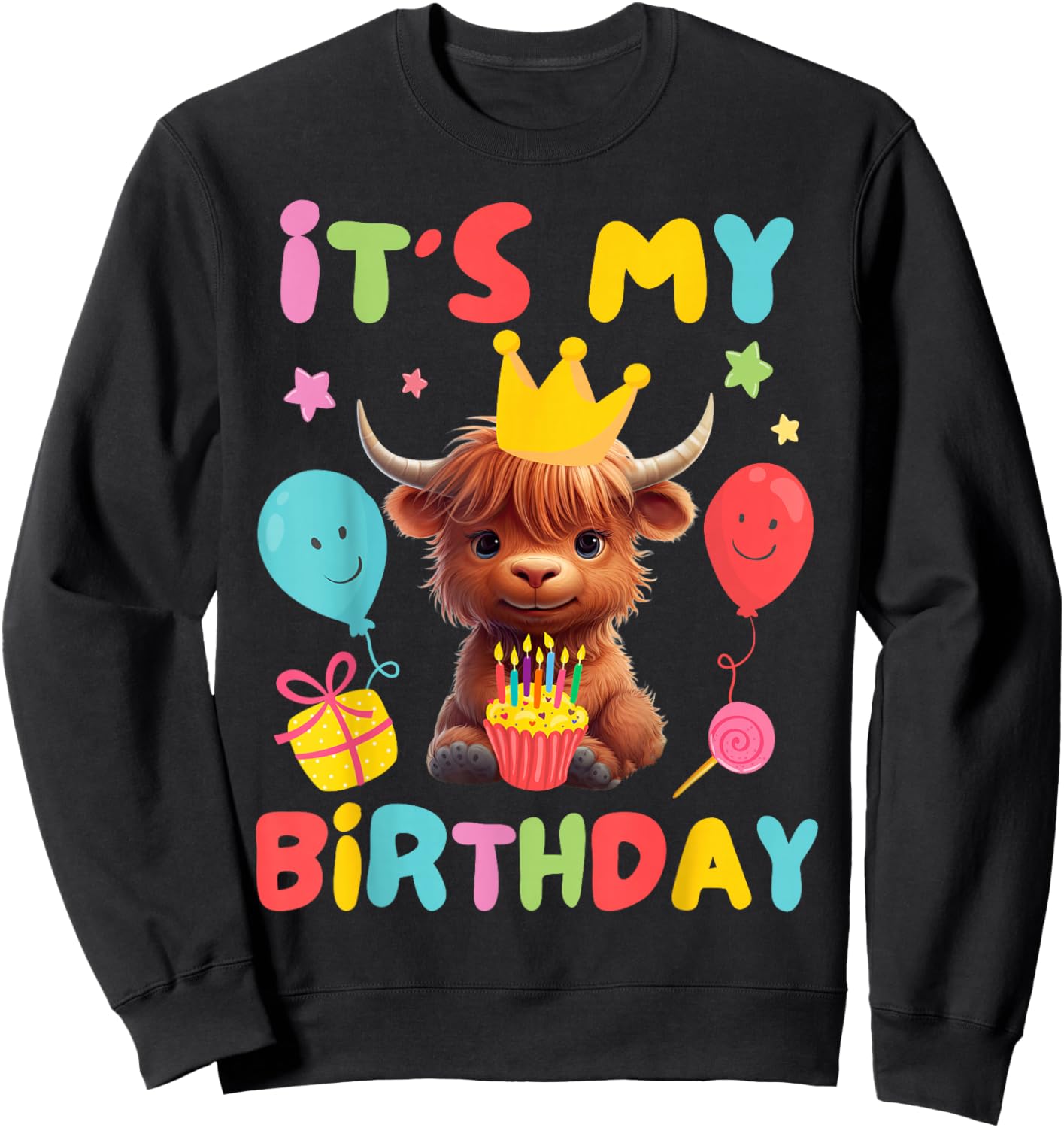 It's My Birthday Boy Girl Kid Cute Highland Cow Birthday Sweatshirt - Sweatshirt | Black