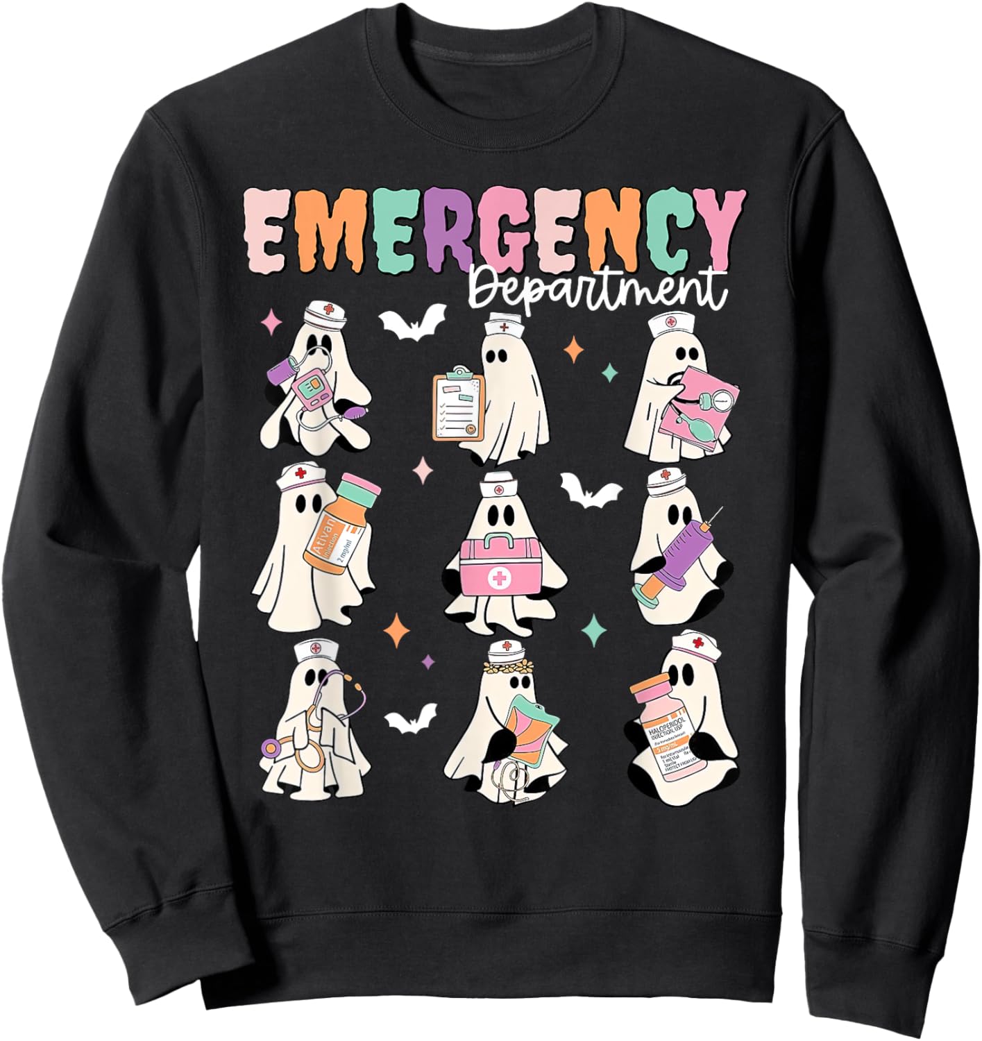 Emergency Department Ghost ER Nurse Halloween Spooky Season Sweatshirt - Sweatshirt | Black