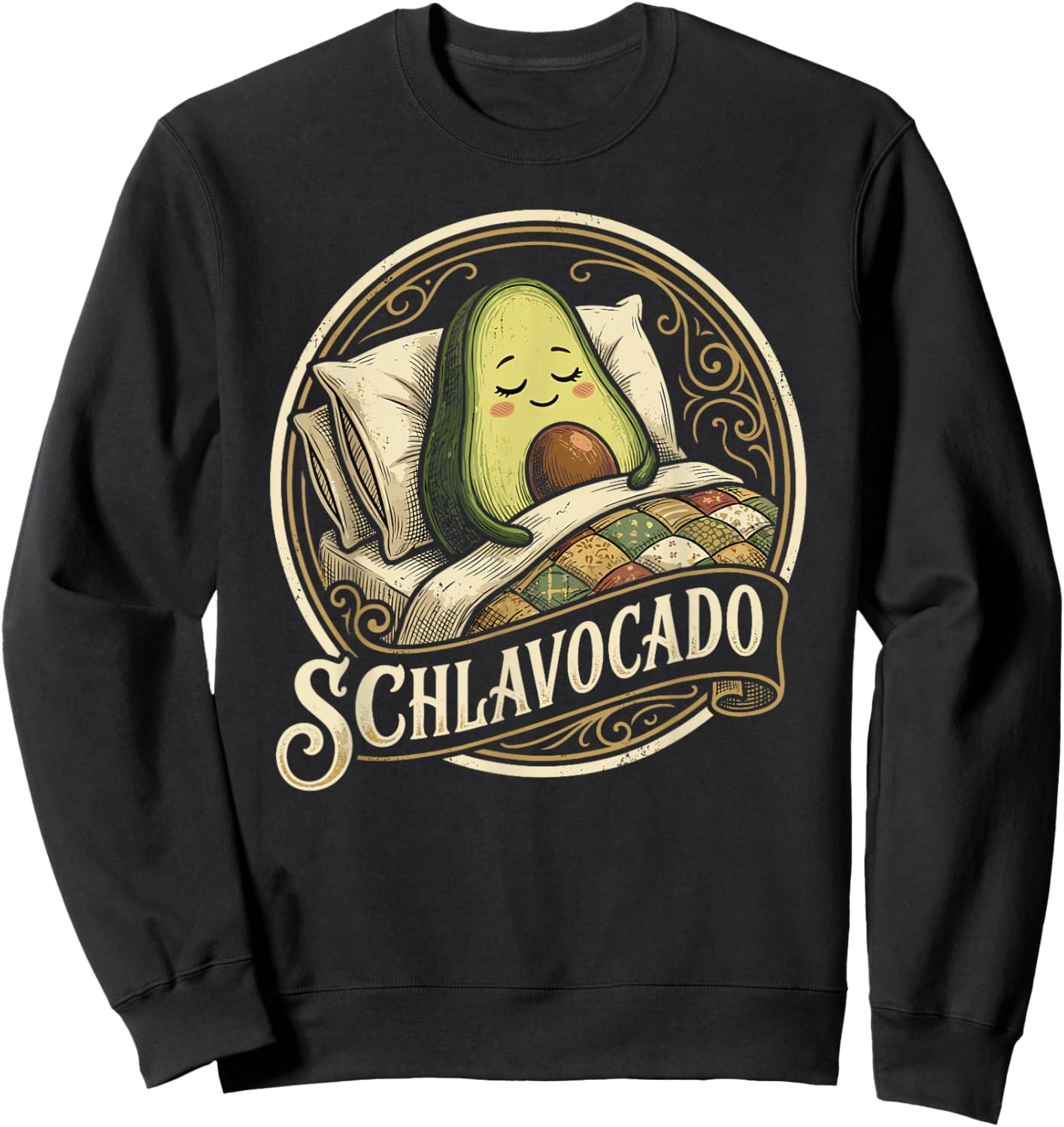 Schlavocado Avocado Sleep Tired Late Sleeper Word Game Sweatshirt - Sweatshirt | Black