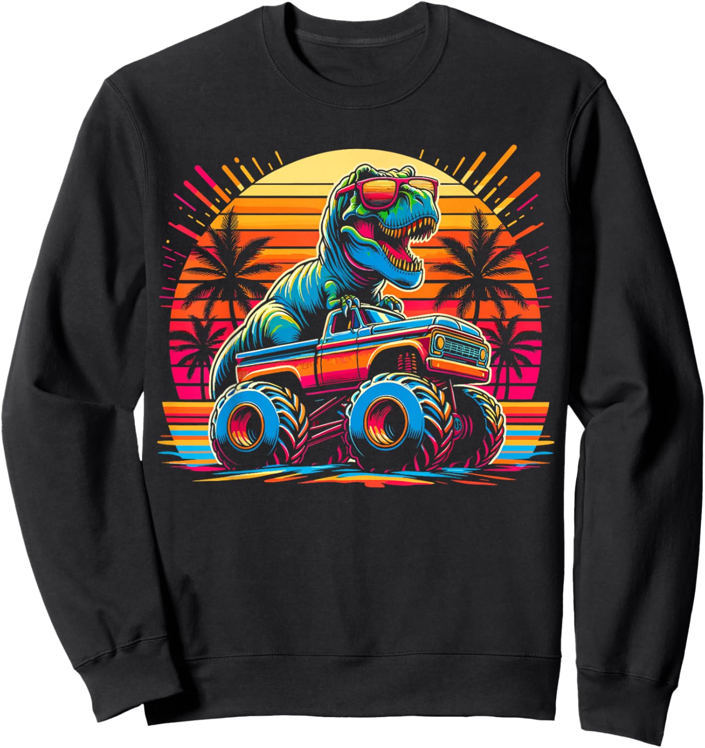 Monster Truck Summer Dinosaur Monster Truck Sweatshirt - Sweatshirt | Black
