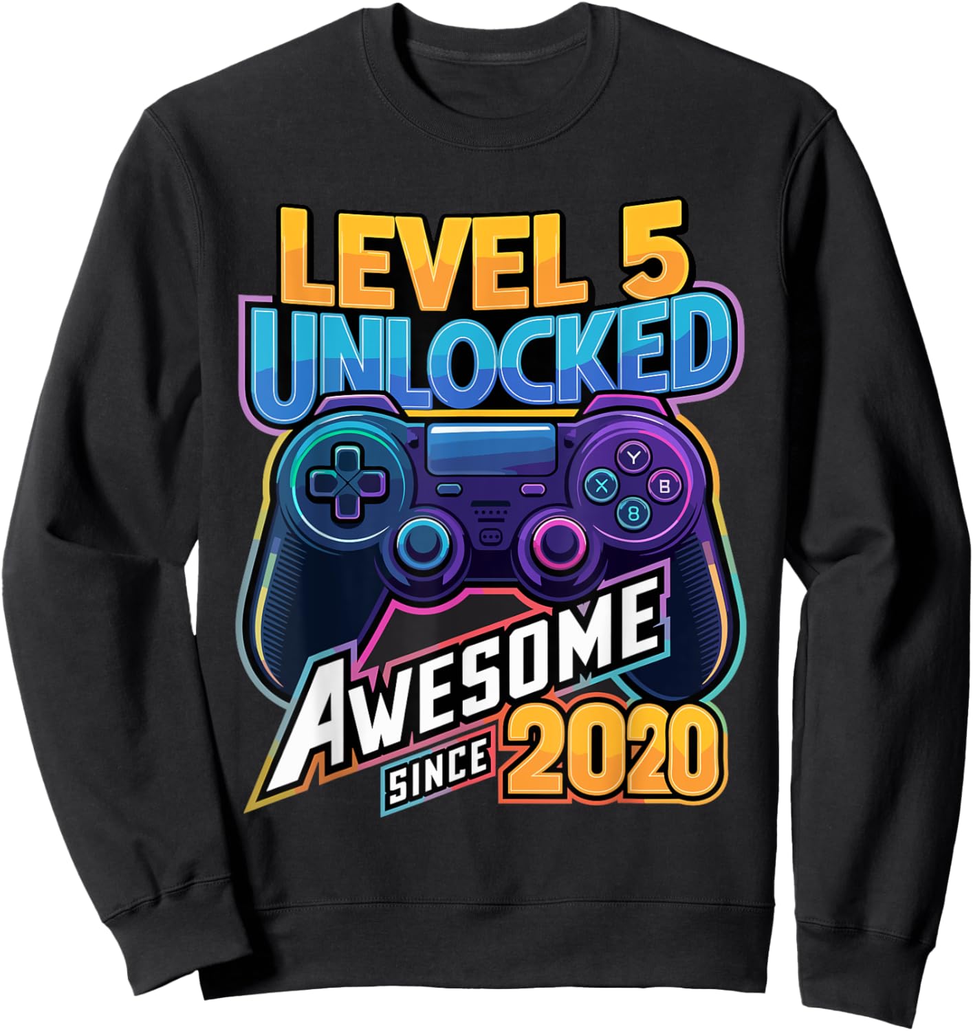 Level 5 Unlocked Awesome Since 2020 5th Birthday Gaming Sweatshirt - Sweatshirt | Black