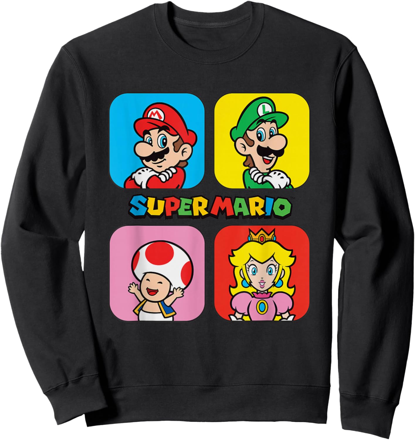 Super Mario Bros Toad & Peach Power Up Squares Sweatshirt - Sweatshirt | Black