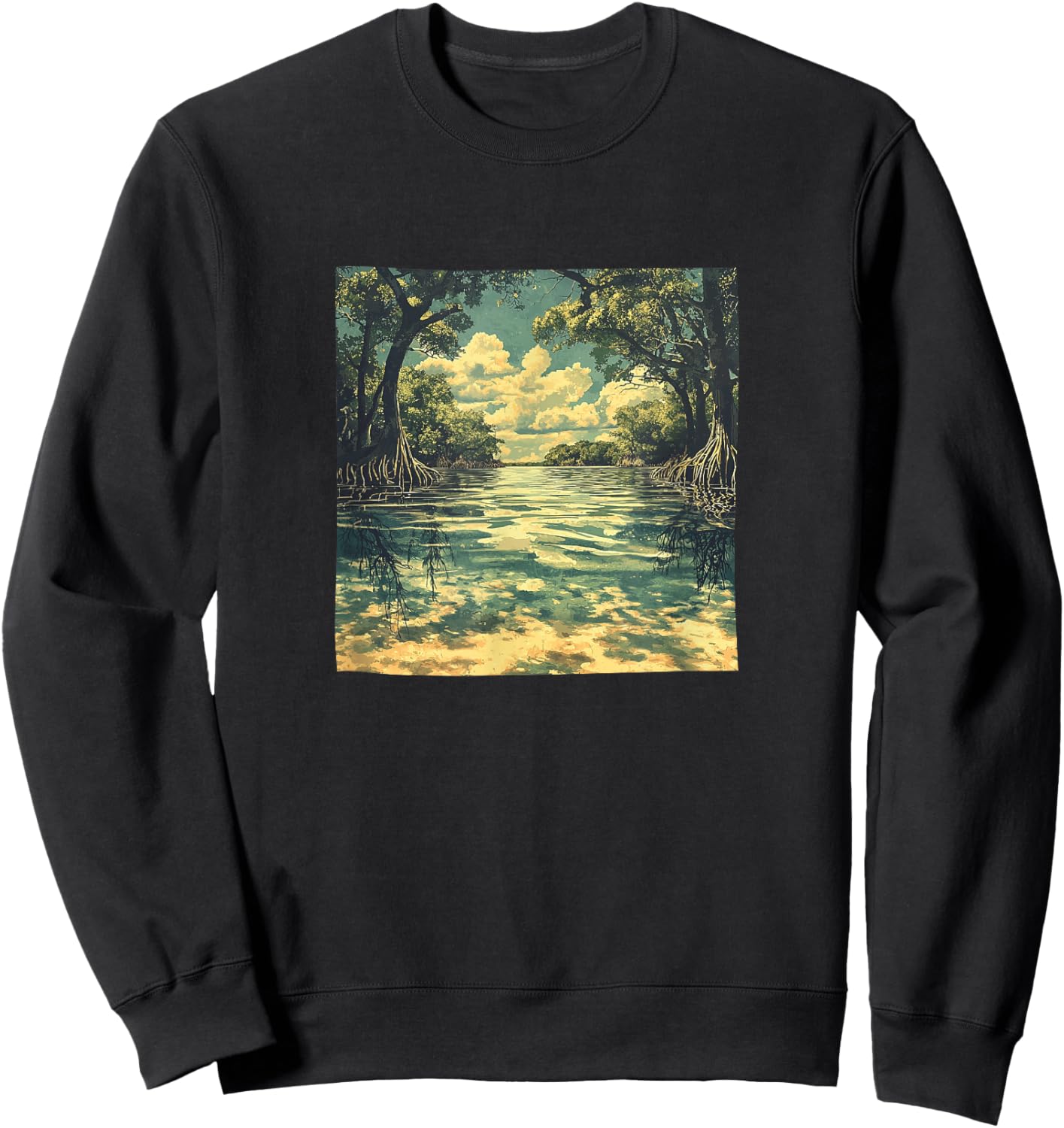 Mangrove Forest Vintage Landscape Graphic Sweatshirt - Sweatshirt | Black