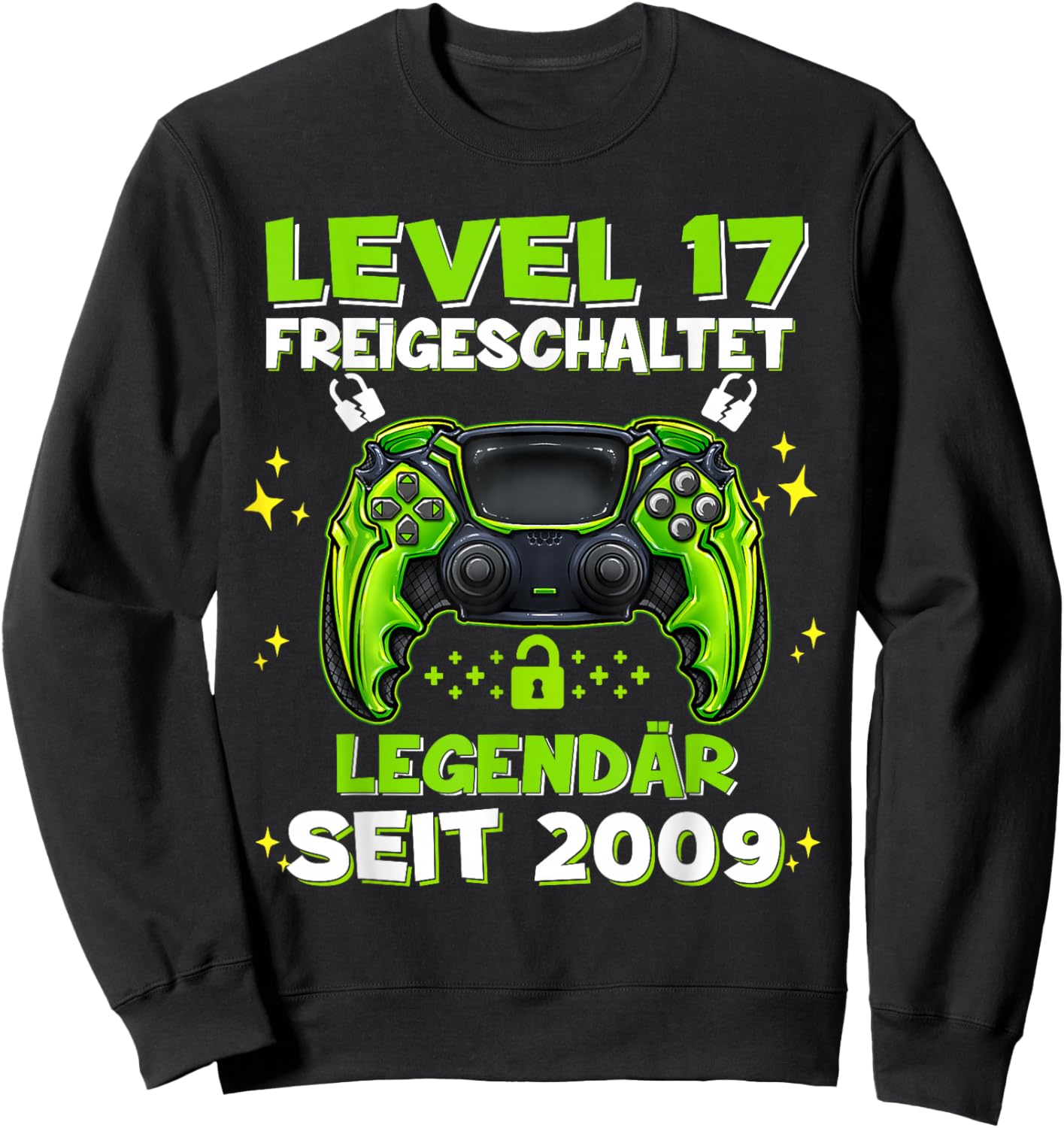 Level 17 Years Birthday Shirt Boy Gamer 2009 Birthday Sweatshirt - Sweatshirt | Black