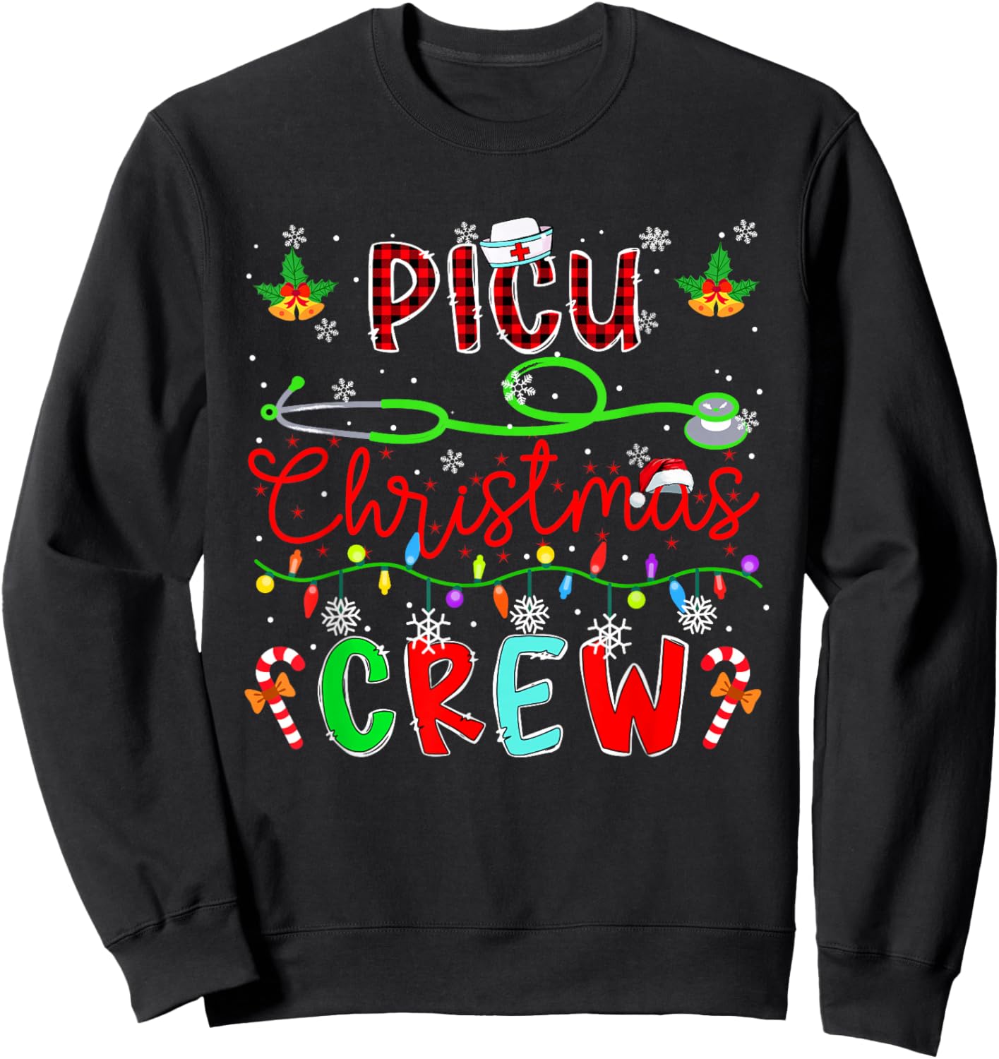 PICU Christmas Crew Matching Nusre Job Team Funny Parties Sweatshirt - Sweatshirt | Black