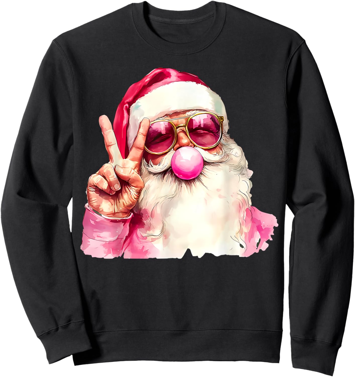 Santa Claus Blowing Bubble Gum Pink Sunglasses Christmas Sweatshirt - Sweatshirt | Black