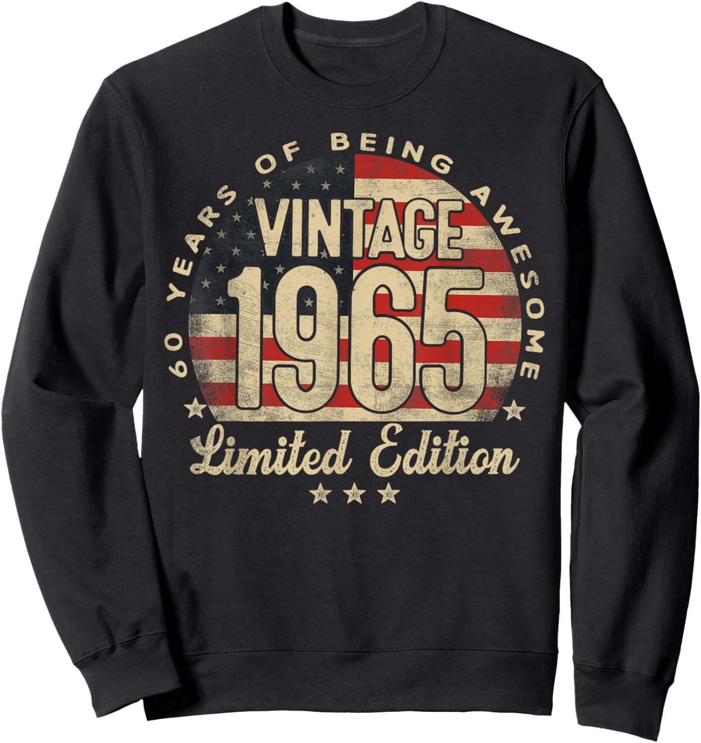 Vintage 1965 Limited Edition 60-Year-Old Gifts USA Flag Sweatshirt - Sweatshirt | Black
