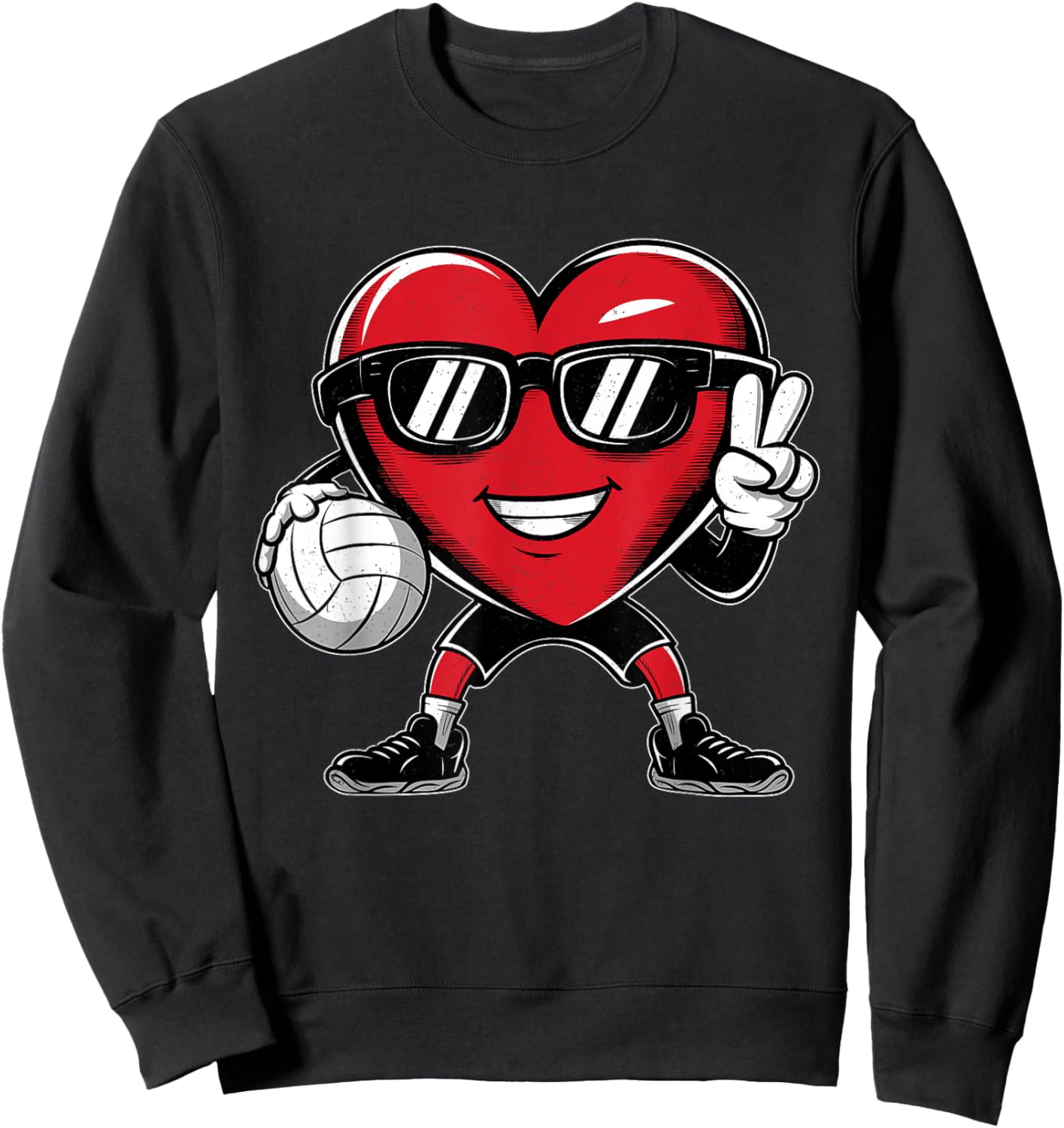 Heart Playing Volleyball Valentines Day Kids Boys Girls Sweatshirt - Sweatshirt | Black