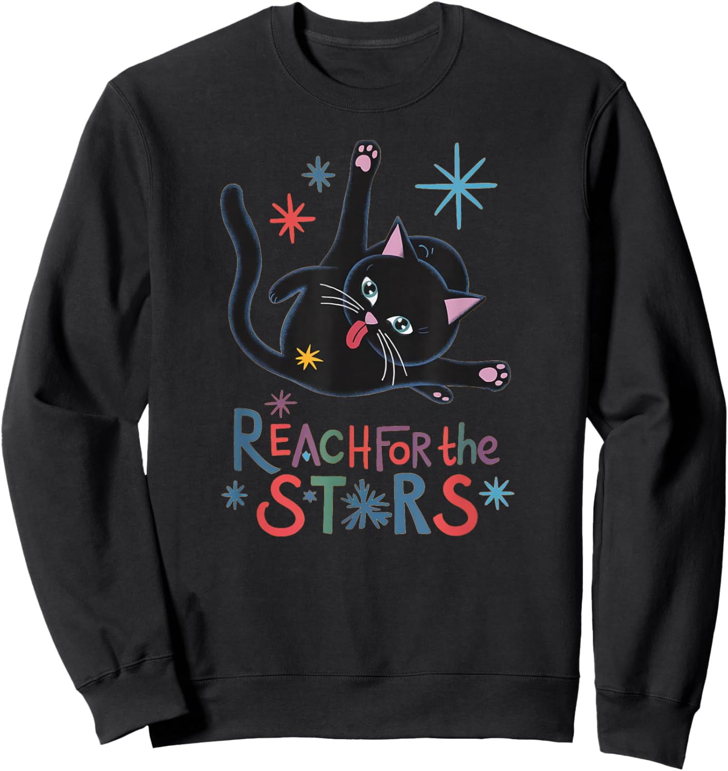 Reach For The Stars - Funny Cute Cat Licking Butt Sweatshirt - Sweatshirt | Black