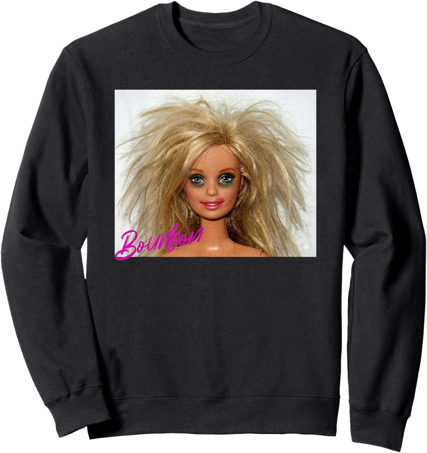 New Funny Distressed Doll Face Meme, Bourbon Sweatshirt - Sweatshirt | Black