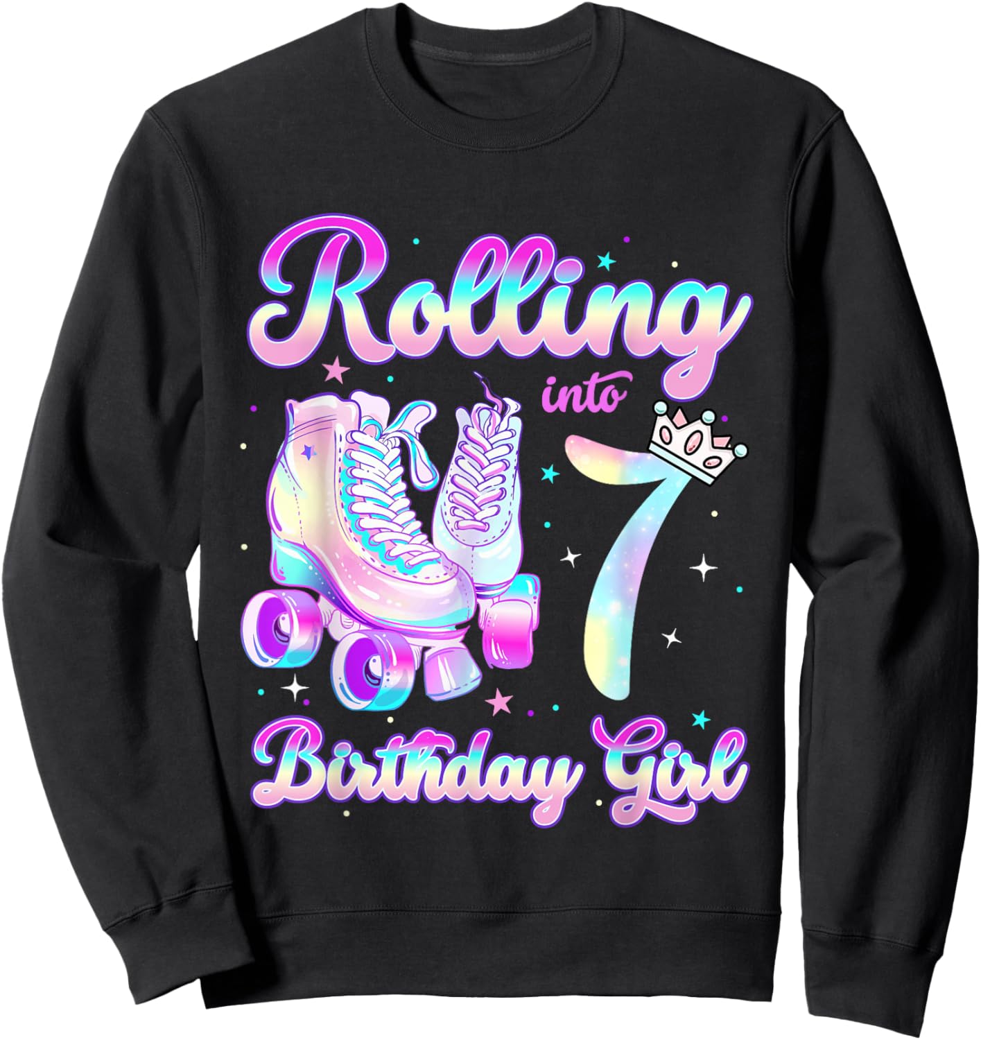 Kids Rolling Into 7 Roller Skating 7th Birthday Girl Party Sweatshirt - Sweatshirt | Black