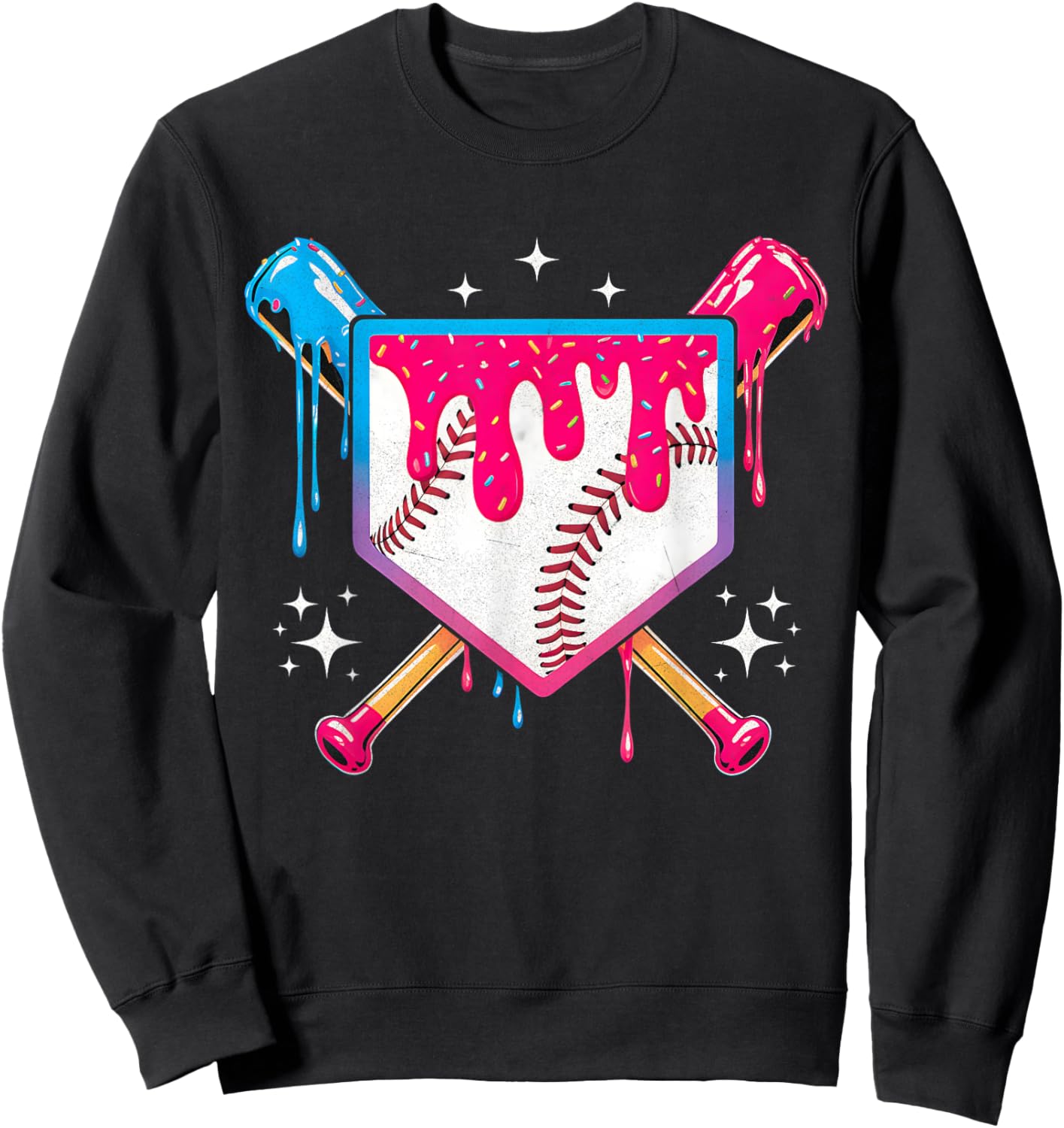 Baseball Drip Ice Cream Dripping Girls Boys Kids Sweatshirt - Sweatshirt | Black